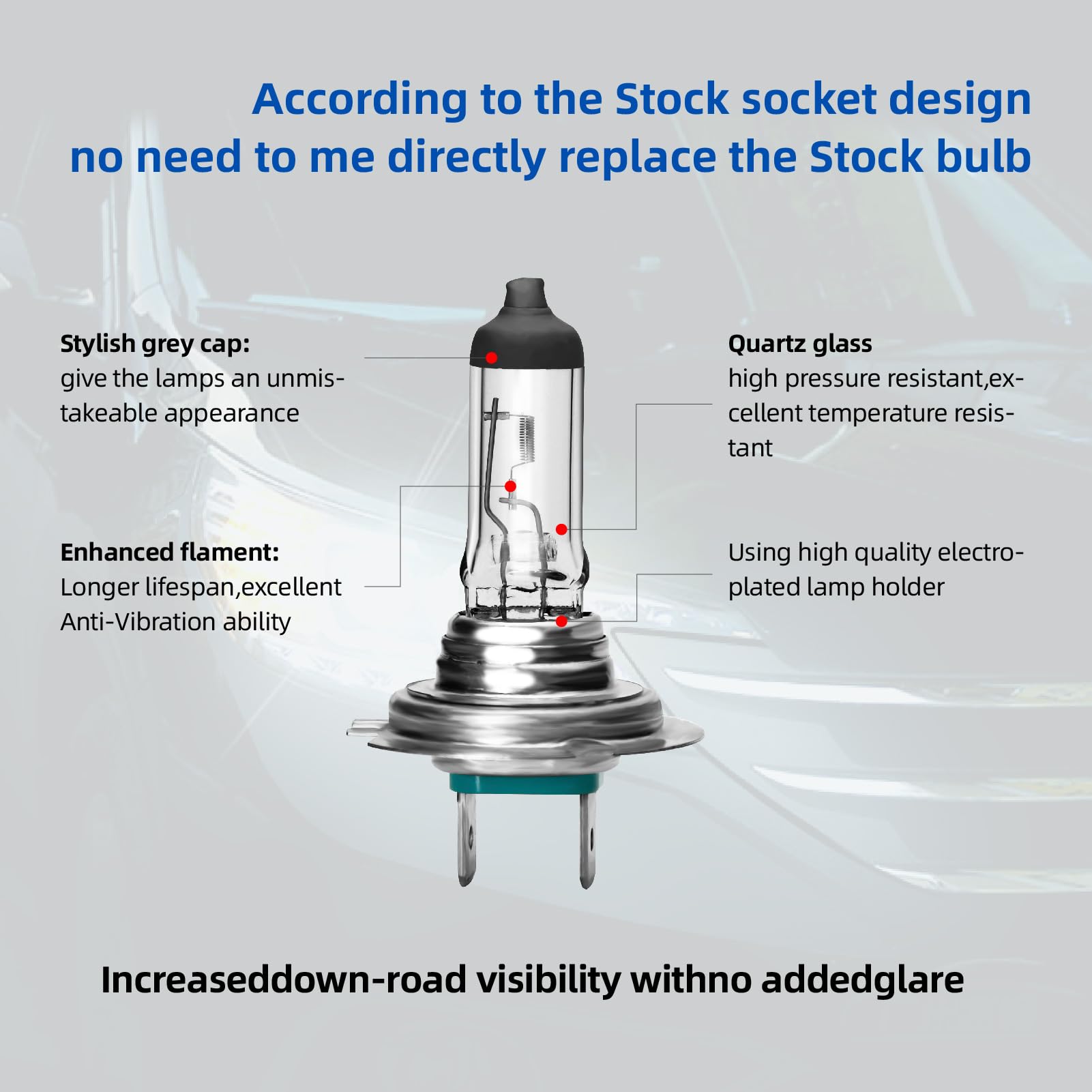 ALKOREY-H7 12V 55W Px26d Car Headlight Bulb,Auto Halogen Lamp,3300K Headlamp Hight/Low Beam Light,2 PACK