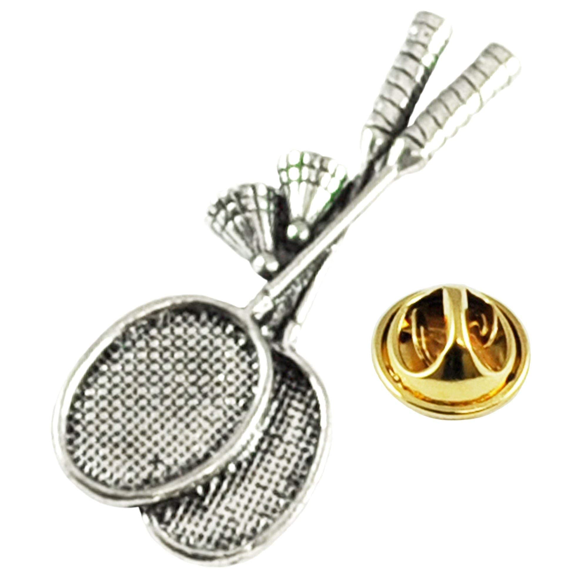 Badminton Rackets, Shuttlecocks Pewter Lapel Pin Badge