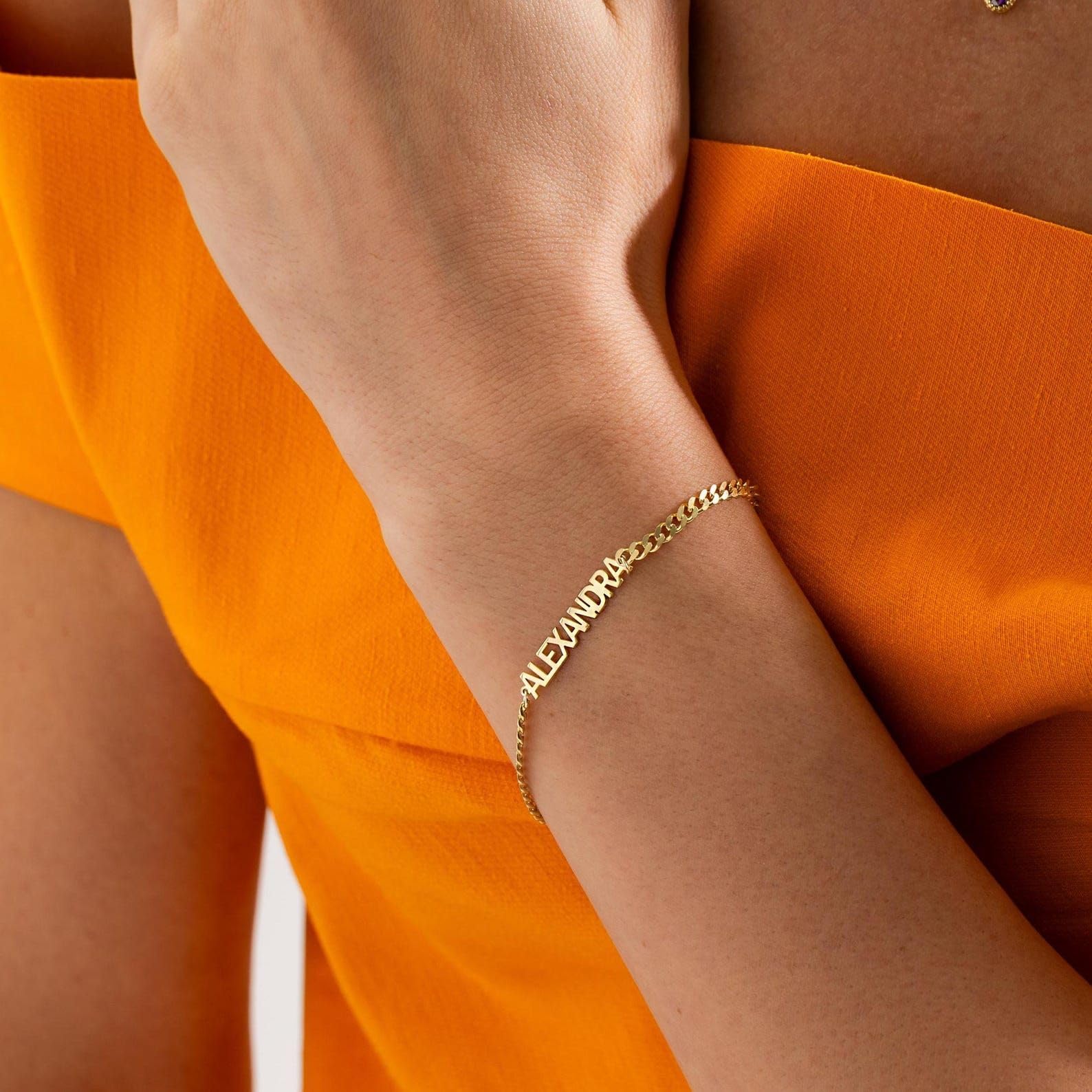 Su misura bracciale con nome personalizzato catena grumetta gioiello in argento sterling oro rosa