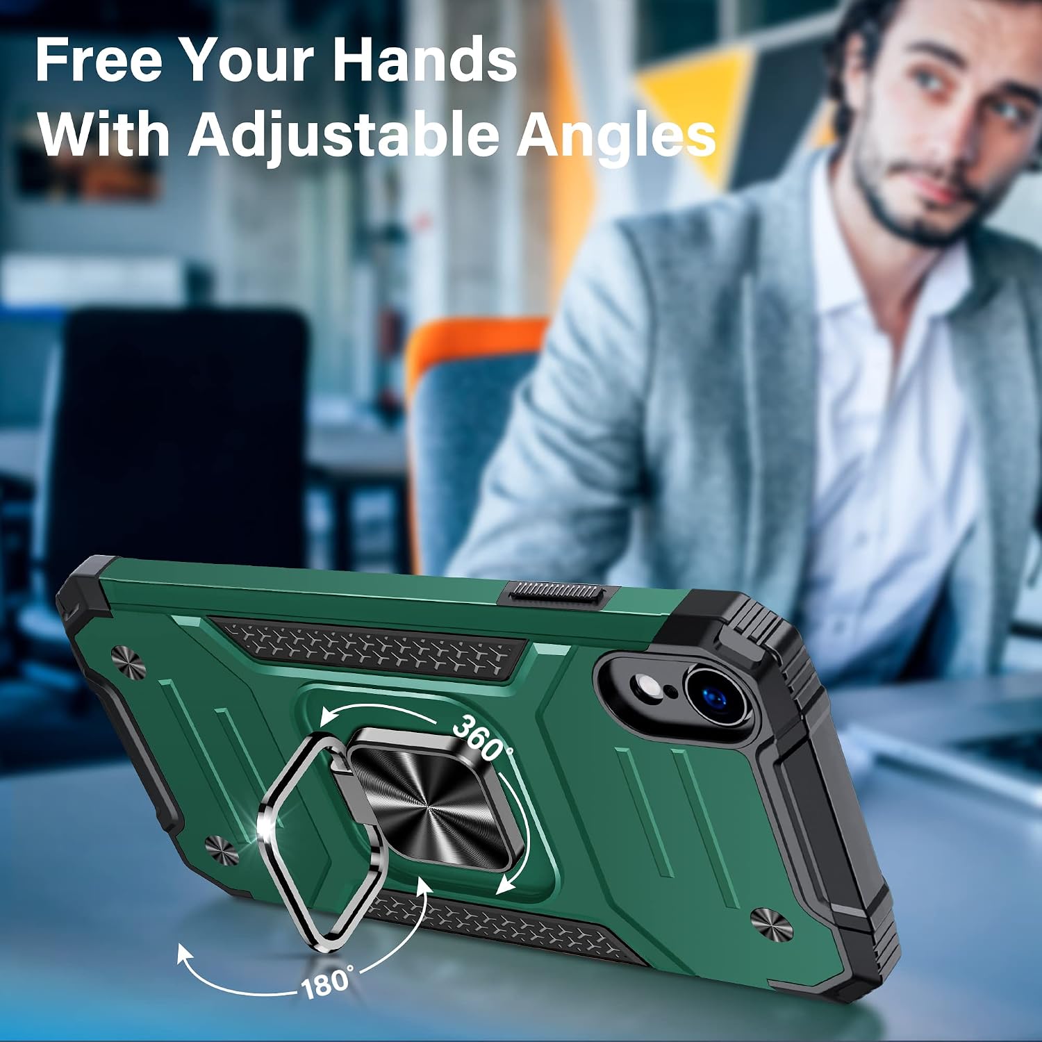 Vakoo for iPhone XR Case, iPhone XR Phone Case, 6.1-Inch, Stand Series [Military Grade Drop Protection] [Metal Ring Holder] Heavy Duty Design Shockproof Protective Phone Case for iPhone XR, Dark Green