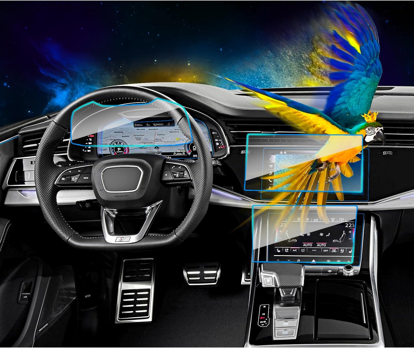 3pcs 2026 2025 2024 2023-2020 Audi Q7 / Q8 10.1-inch Screen Protector Navigation a smaller 8.6-incher located below,Dashbord Tempered Glass Protective Film