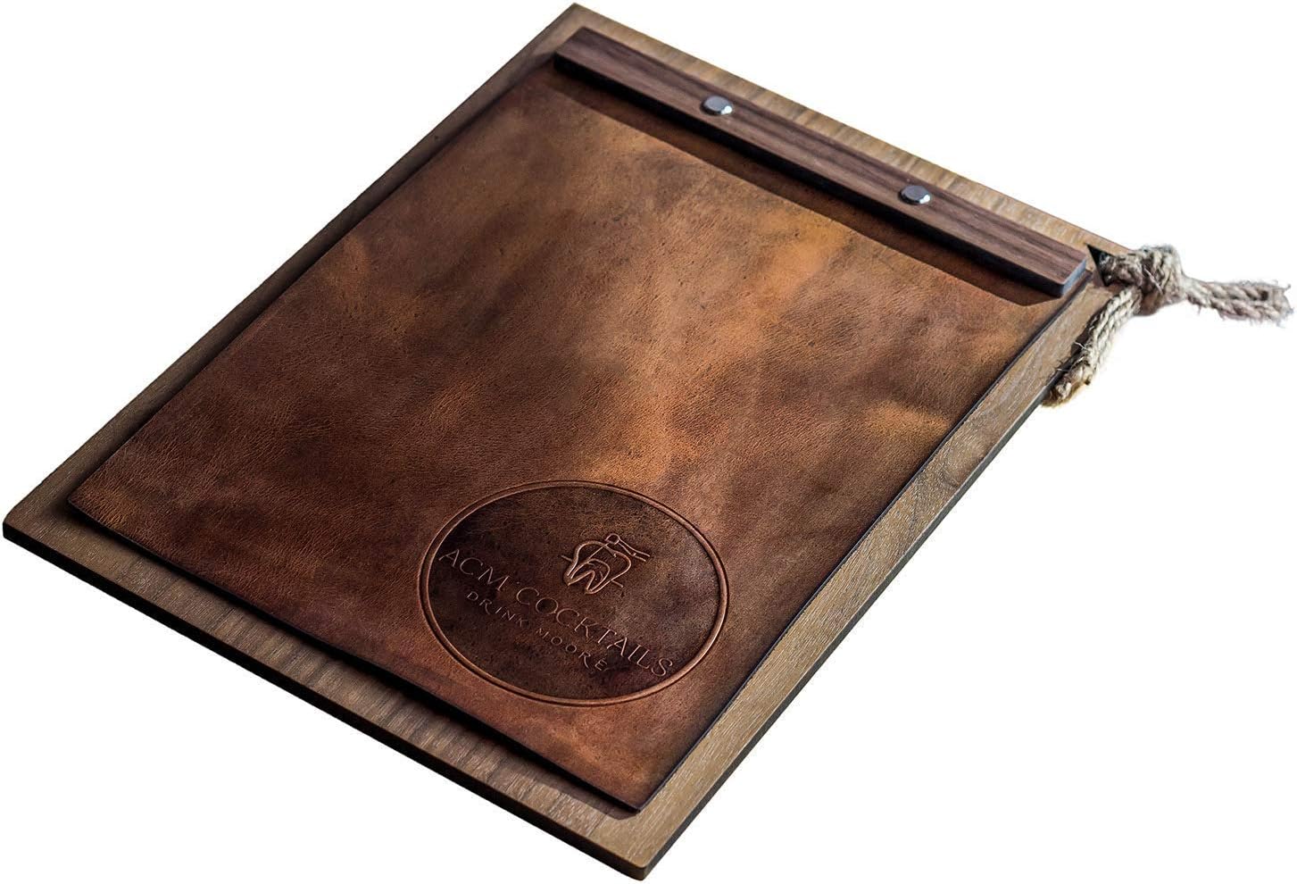 Wooden Menu Holder with Leather Cover-Menu Covers, Menu Board for Restaurant, Wood Clipboard, Hard Menu Covers, Restaurant Menu Covers, Menu Folder, Leather Menu Cover, Wooden Rustic Clipboards