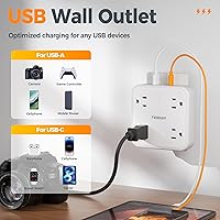 Vista 4 de TESSAN - Extensor de salida con protector de sobretensiones, adaptador de enchufe múltiple con divisor de 4 salidas y 3 USB (1 USB C), expansor