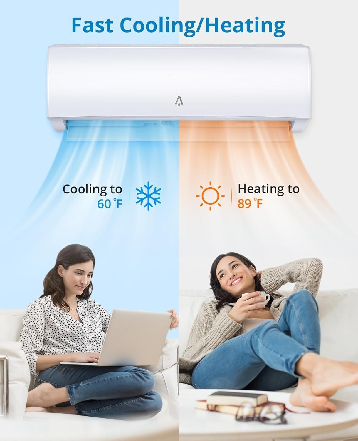 9,000 BTU Mini Split AC/Heating System, 19 SEER2 Inverter Ductless Heat Pump, WiFi Wall Mount Split System Air Conditioner, Up to 450 Sq ft, 115V, Installation Kit, Timer Sleep Mode, Quiet