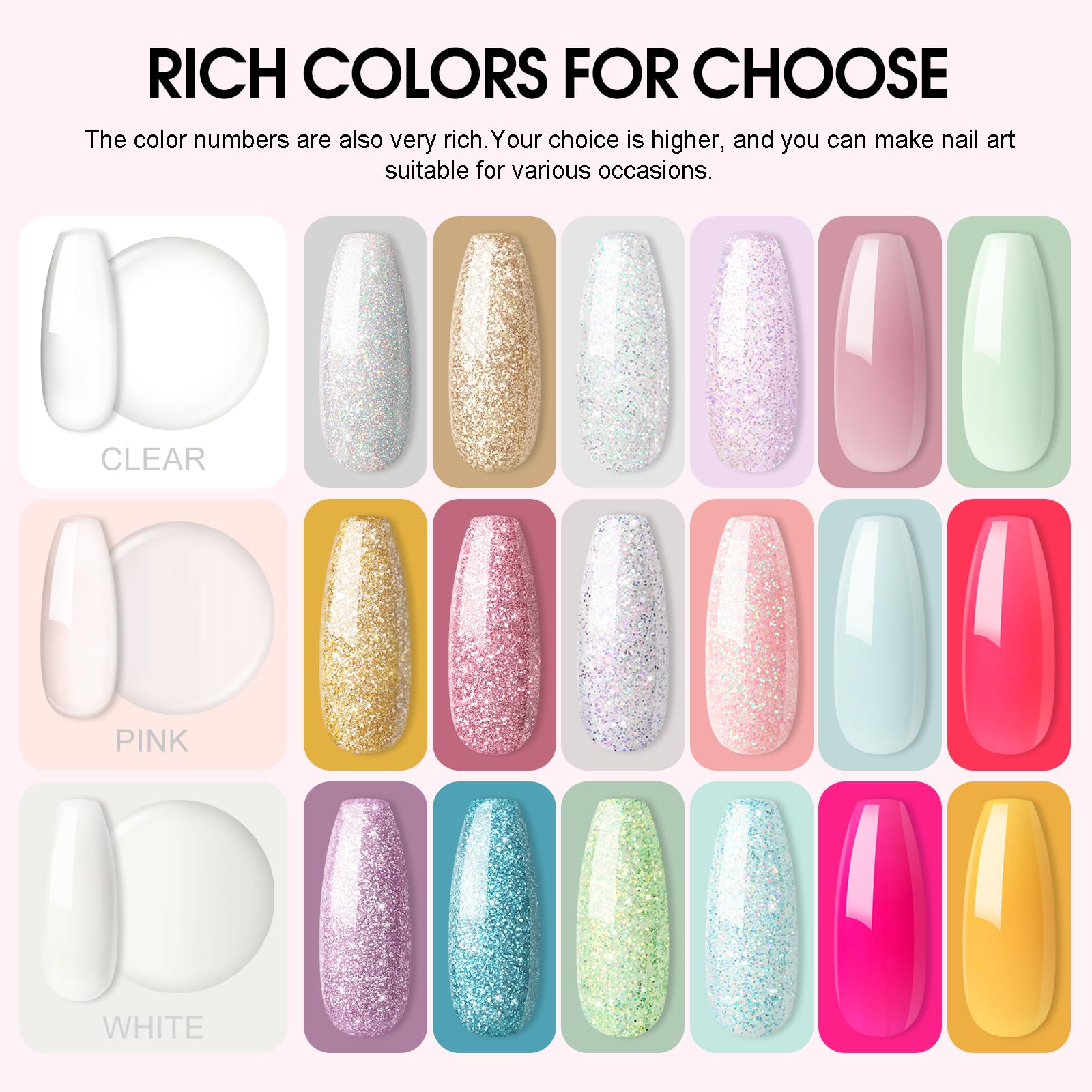 COSCELIA Kit Uñas Acrilicas Completo 21 Colors Acrilico para Uñas Profesional y 30ml Monomero, Glitter Polvo Acrilico para Uñas Acrilico Uñas Extensión Kit para Principiante y Profesional