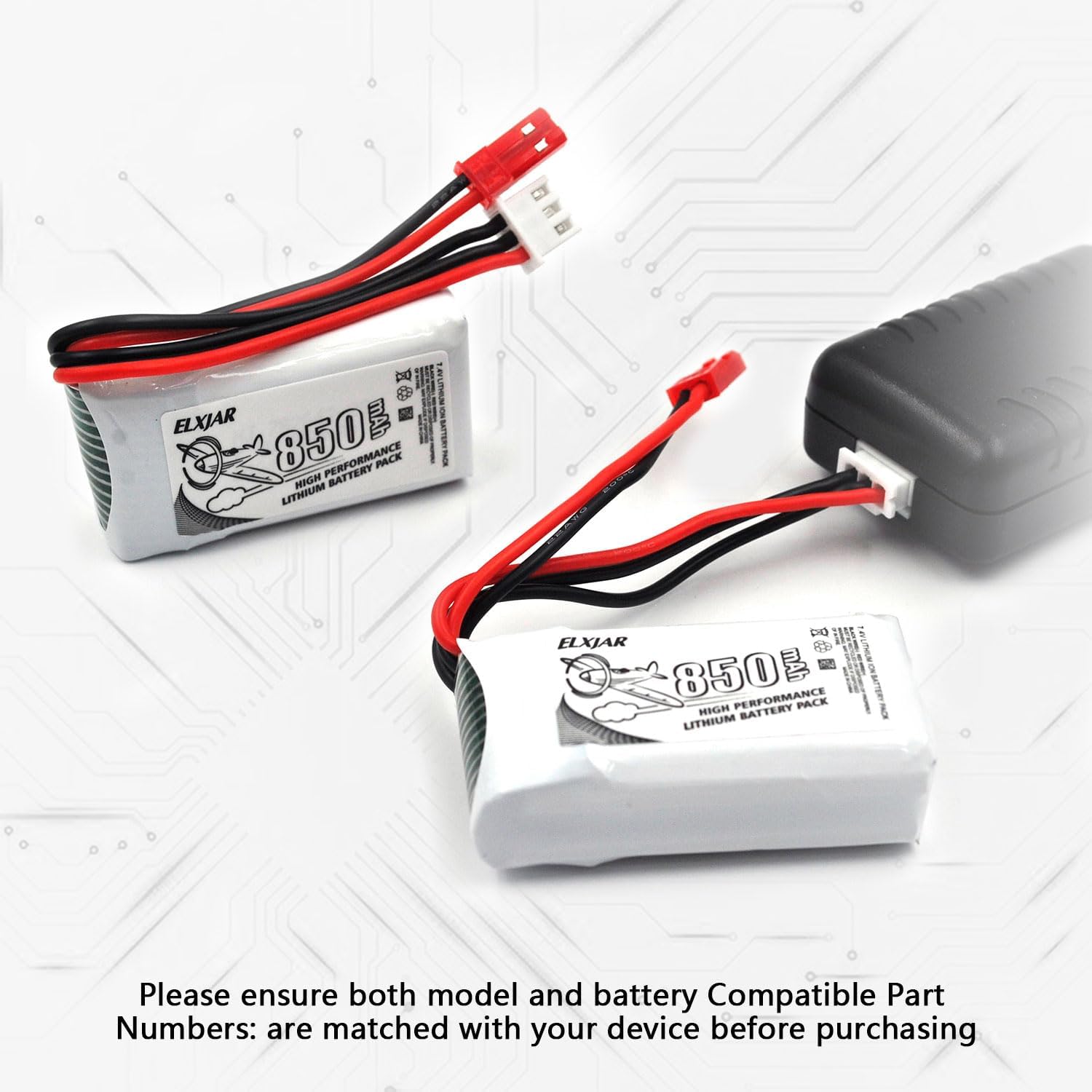 (4-Pack) 7.4V 850mAh 20C LiPo Battery with JST Plug for UDI U829A, U829X, MJX X600 RC Car, Boat, Drone
