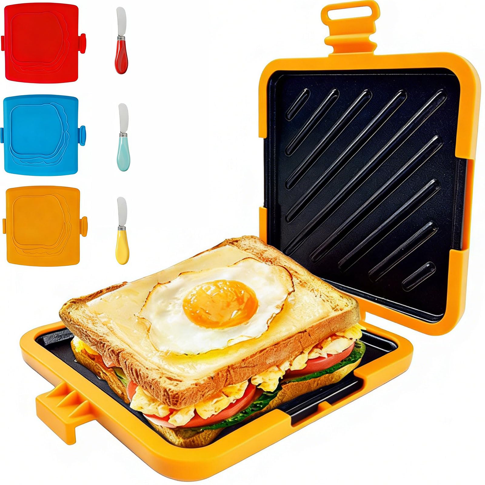 Microwave Toastie Sandwich Maker, Sandwich Toaster with Butter Knife, Panini Presses, Silicone Microwaveable Cookware for Quick Breakfasts, Grilled Cheese, Tuna Melts and Ham, Dishwasher Safe (Orange) — image 1