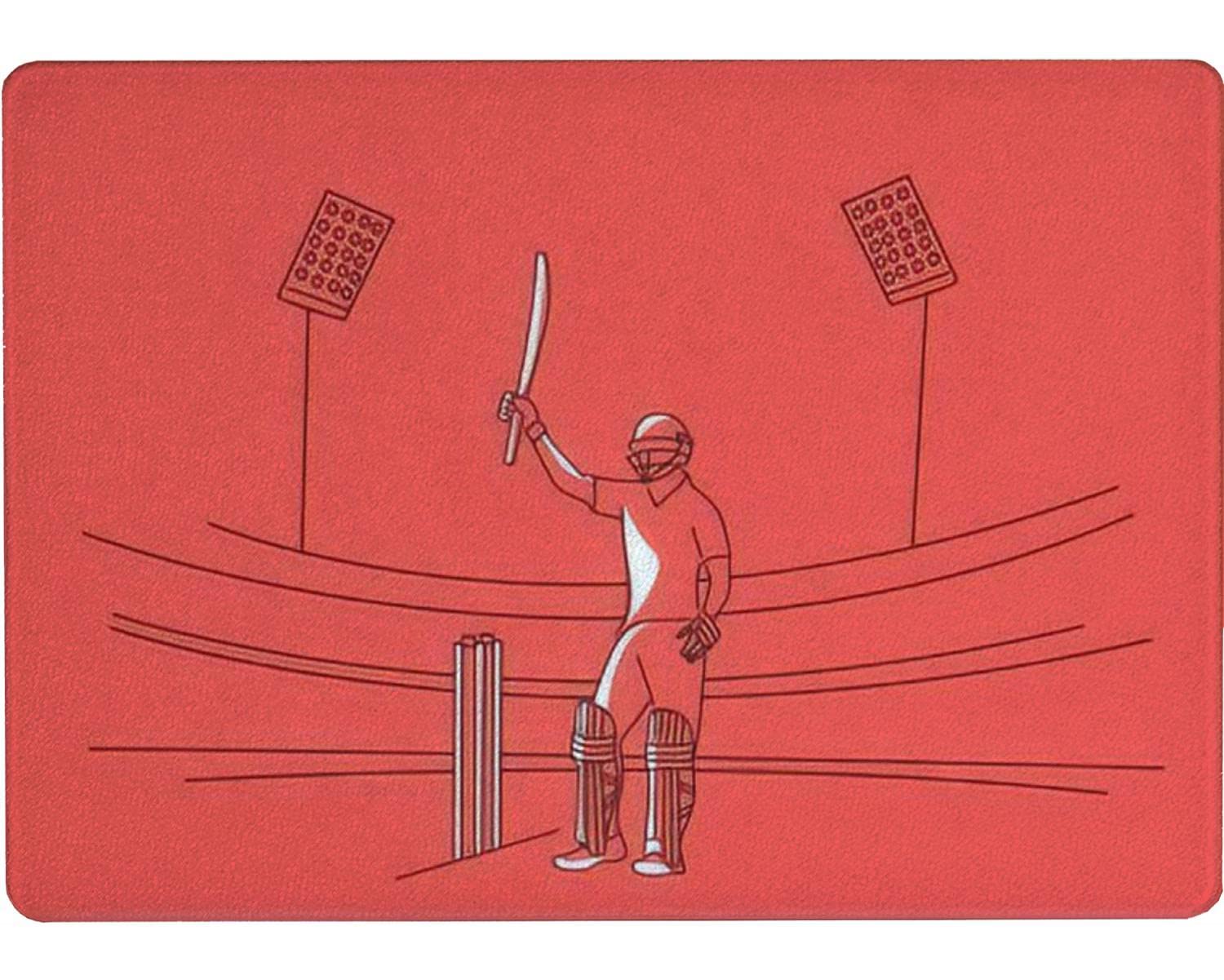 Tempered Glass Cutting Board Concept of Batsman playing cricket raises his bat after scoring a full Tableware Kitchen Decorative Cutting Board with Non-slip Legs, Serving Board, Large Size, 15" x 11"