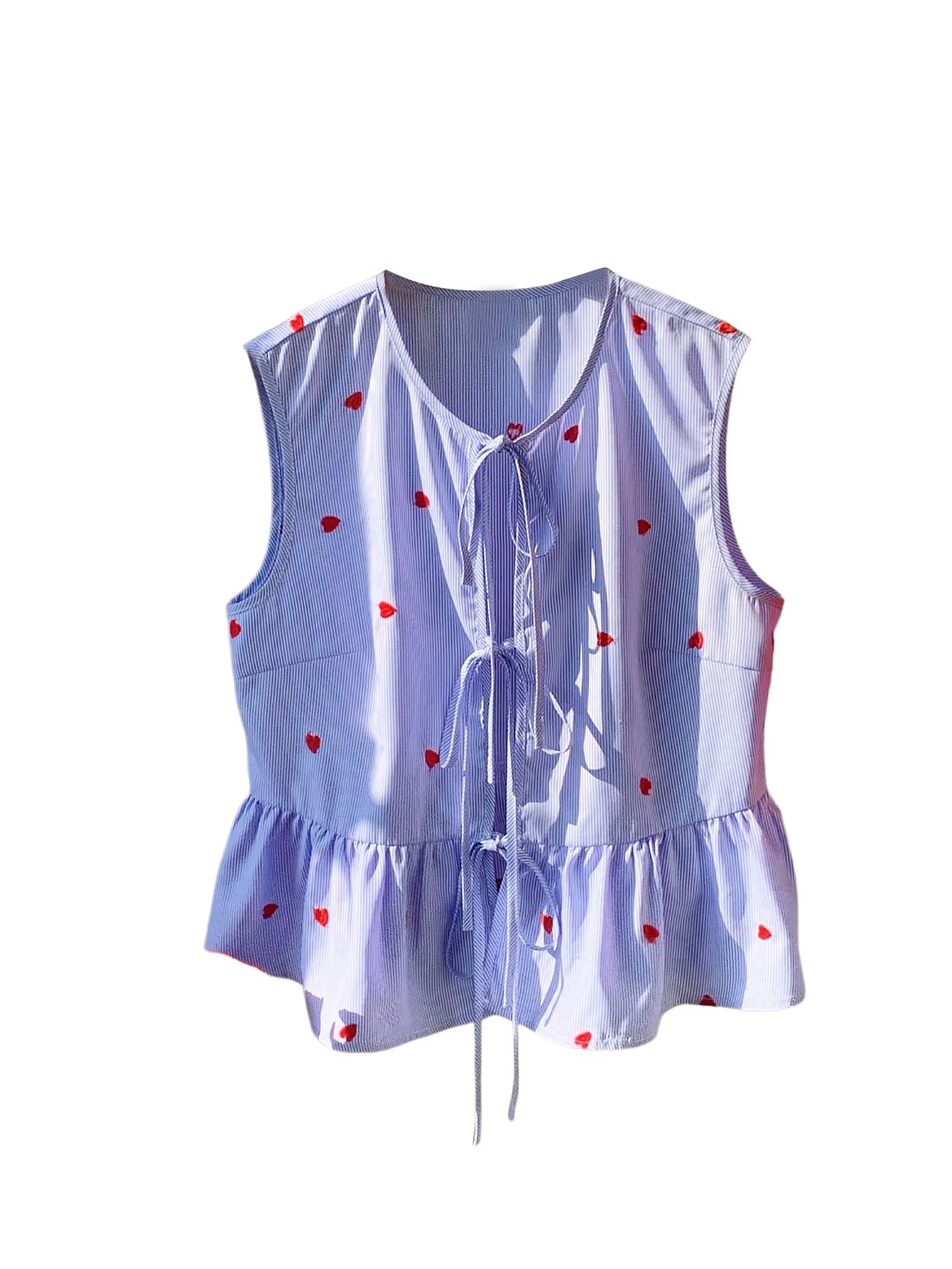 Women's Gingham Plaid Peplum Blouse Y2K Bow Tie Sleeveless Going Out Tank Tops