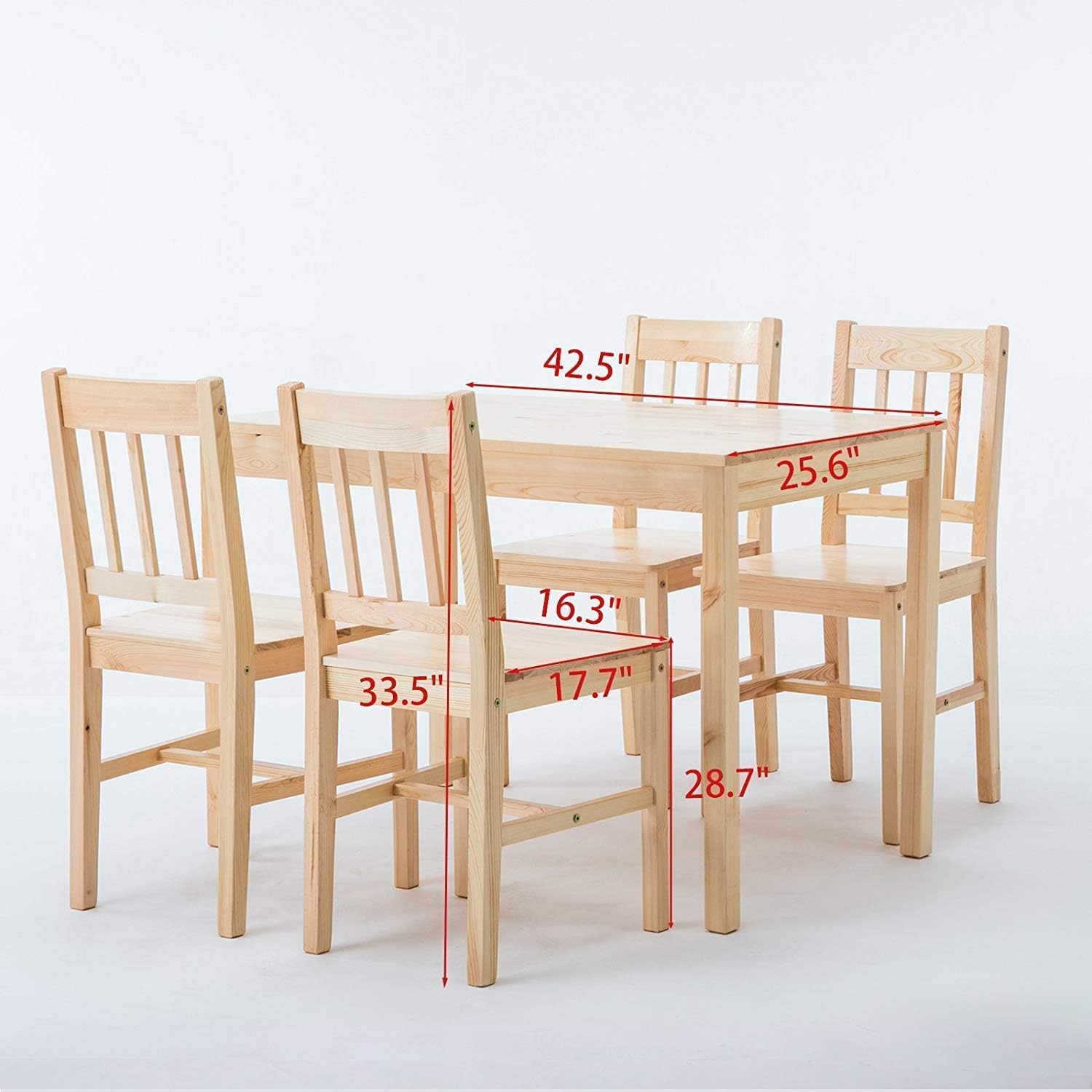 Mecor 5 Piece Kitchen Dining Table Set, 4 Wood Chairs Dinette Table Kitchen Room Furniture, Burlywood - Table & Chair Sets