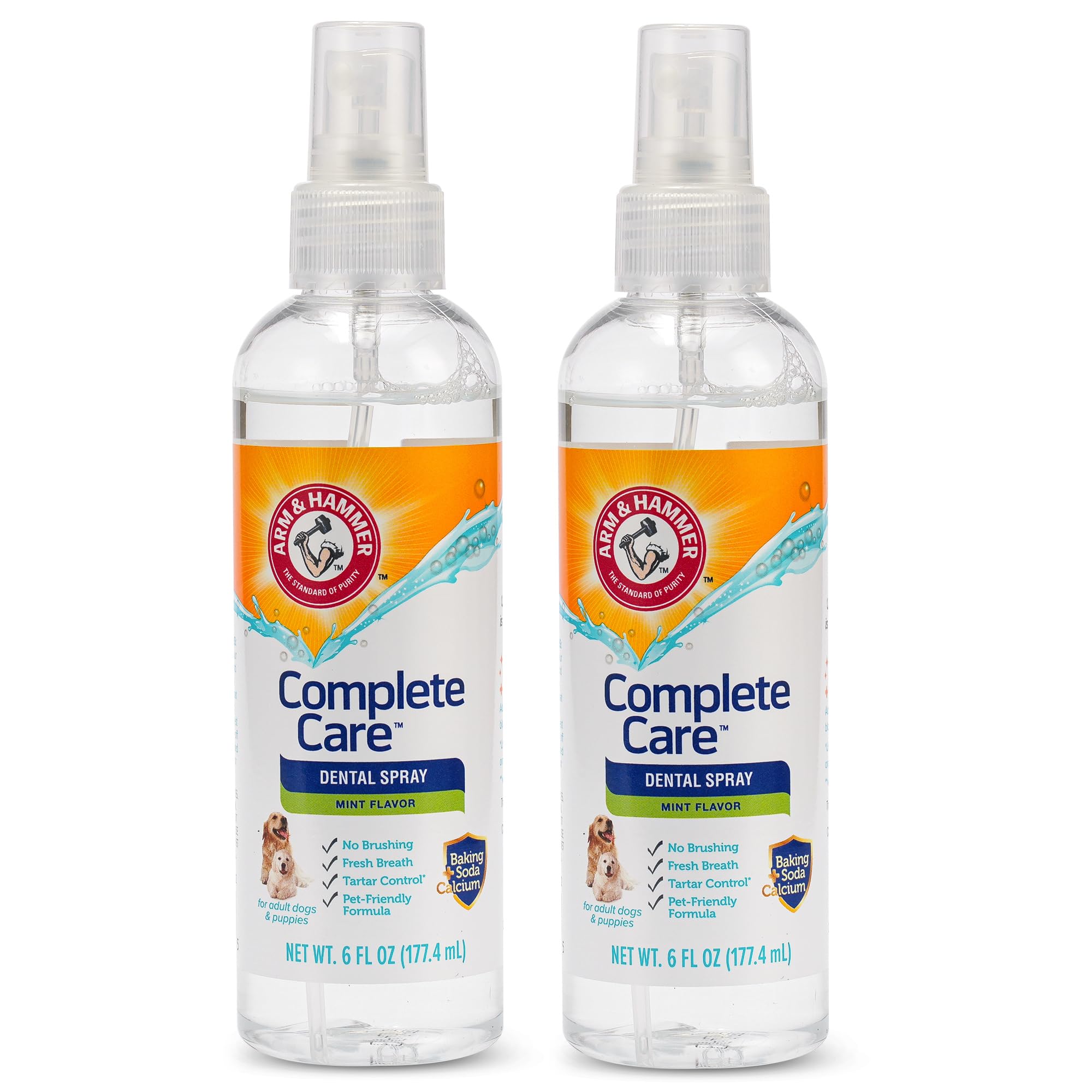 Arm & Hammer Complete Care Dog Dental Spray, Mint Flavor, Easy Brushless Dog Breath Freshener, Baking Soda Enhanced Formula for Fresh Dog Breath, 6oz - 2 Pack