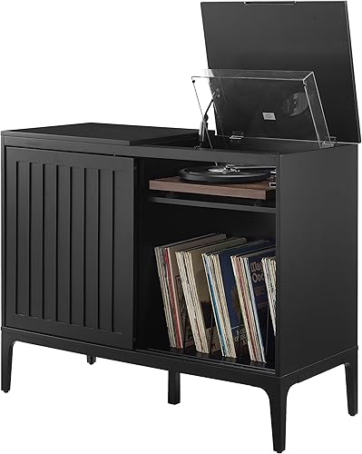 Miniatura 16 de Crosley Furniture Asher - Soporte para tocadiscos con almacenamiento para discos de vinilo, color marrón oscuro Marrón oscuro,Mate