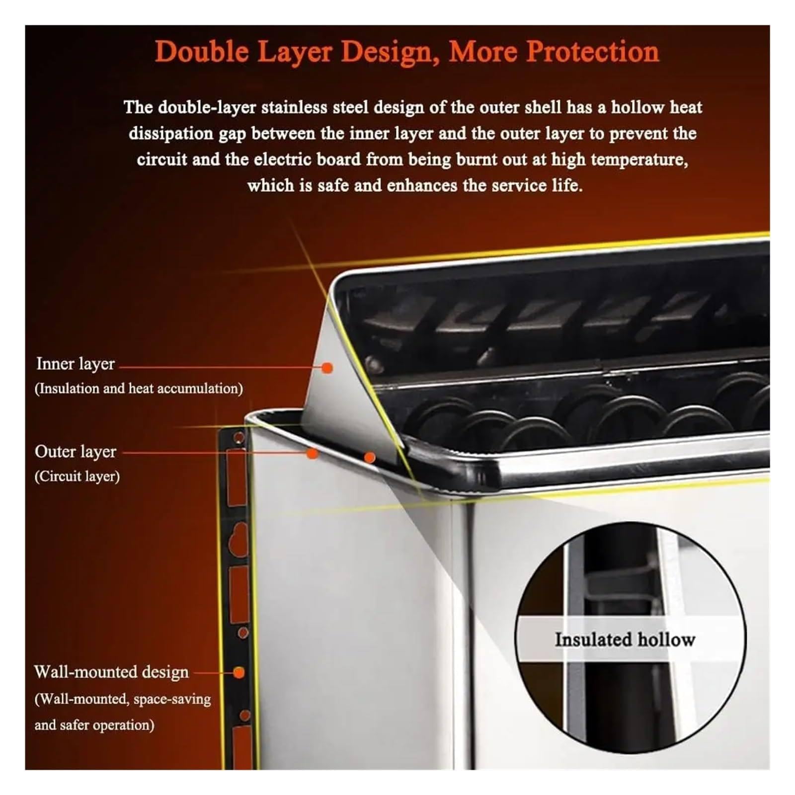 Poêle de sauna électrique 220V 3.5kW en acier inoxydable avec contrôleur interne 2-13 m³