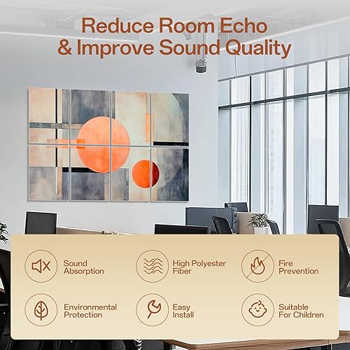 Miniatura 3 de Paneles acústicos artísticos  Paneles de pared autoadhesivos insonorizados de 48 x 32 pulgadas, paneles de pared de fibra de poliéster decorativos