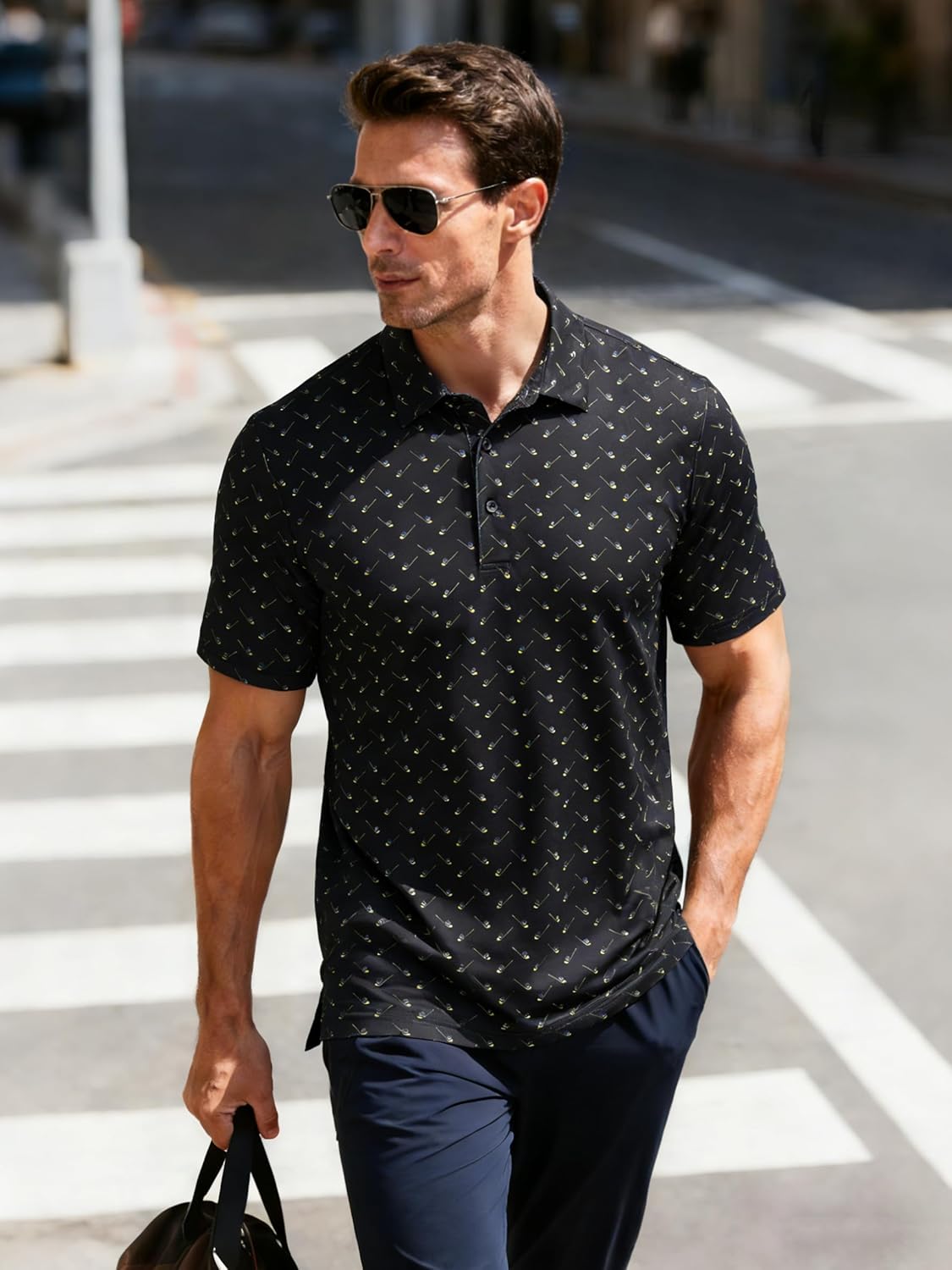 MAGCOMSEN Mens Polo Shirts Short Sleeve Print Patterns Collared Shirt Performance Moisture Wicking Golf Polos - Image 3