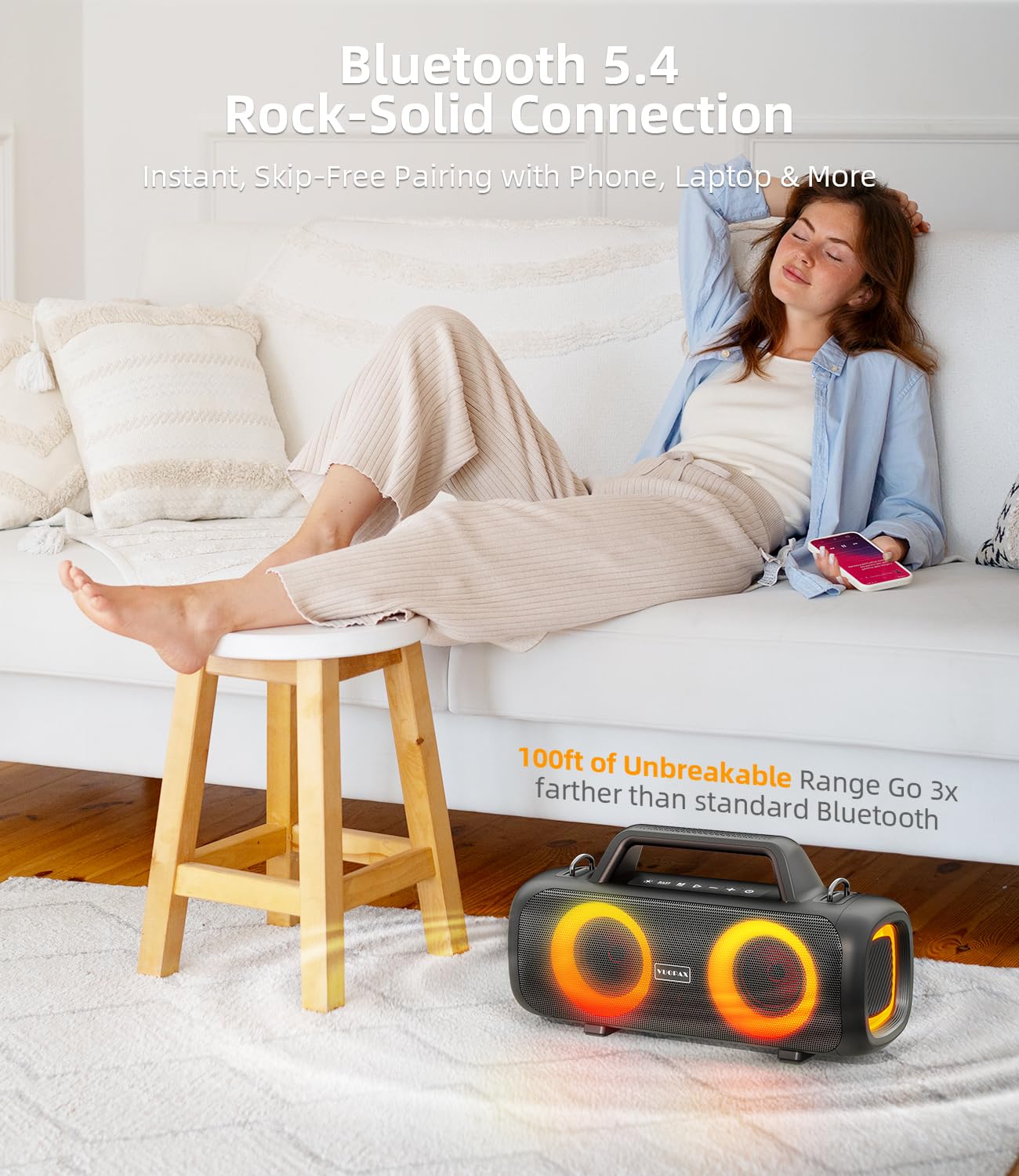 Cassa Bluetooth Portatile, 140W Potente con 2 Subwoofer e 2 Tweeter, Impermeabile IP65 per Esterni, Batteria 24h, Luci RGB, per Feste, Giardino, Spiaggia - Connessioni AUX/USB/TF e TWS