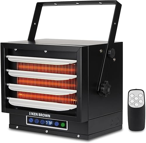 KEN BROWN Calentador de montaje en techo forzado con ventilador de 300040005000W con controles de doble perilla para garaje, taller, almacén o área