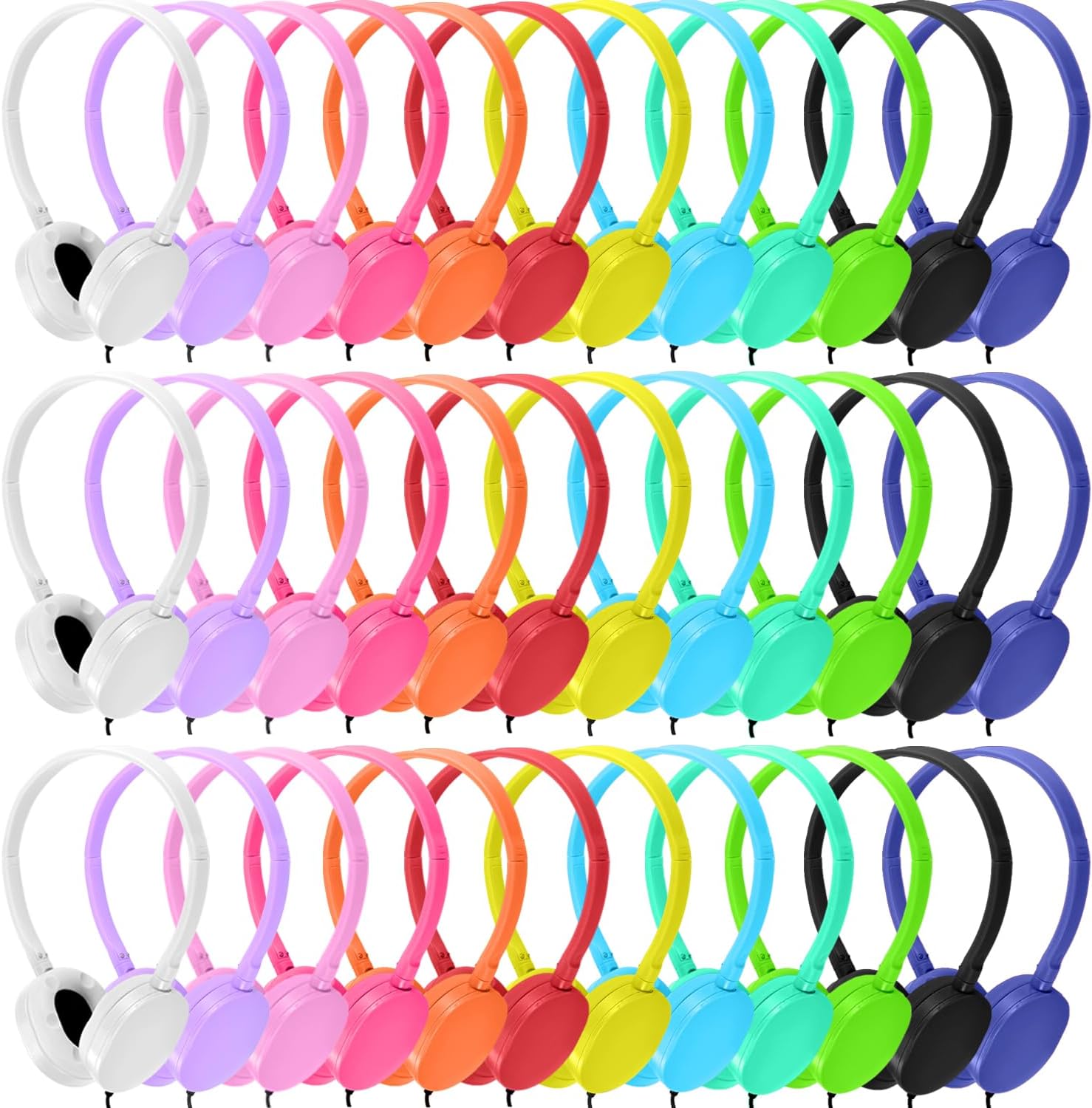 Kids wired classroom headphones, 54-pack, multi-color