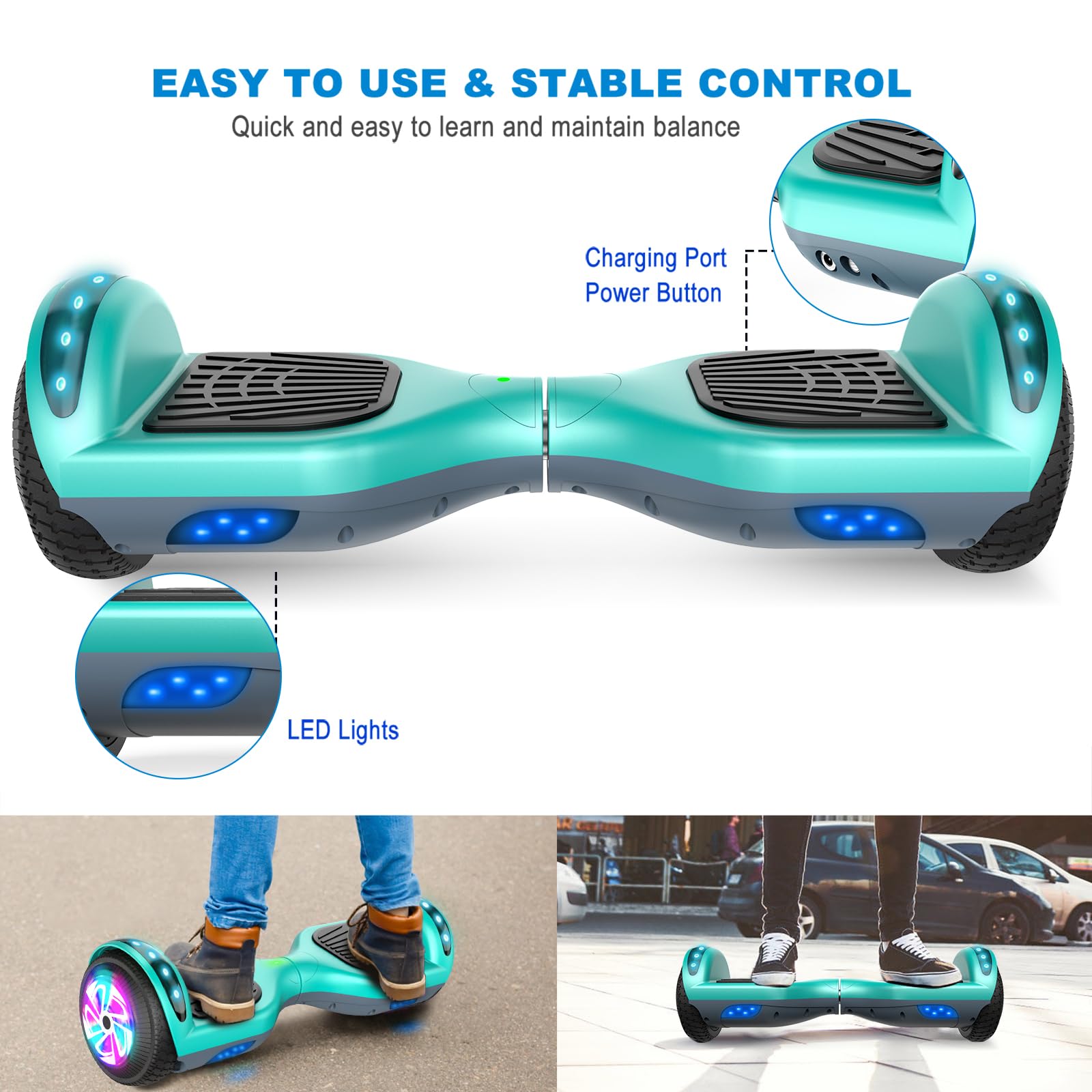 SISGAD Hoverboard, Électrique Gyropode 6,5 Pouces LED Hoverboard Self Balance Scooter, 2 * 300W Smart Blance Board, Électrique Auto-Équilibrage pour Enfant et Adulte