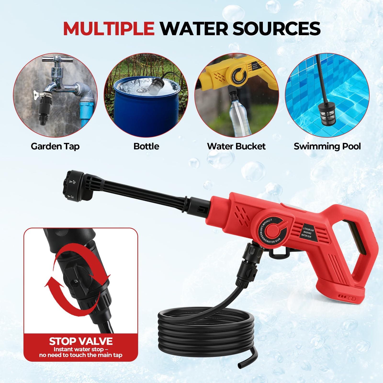 Lavadora a presión inalámbrica compatible con Milwaukee 18 V, 380 W, lavadora eléctrica de mano sin escobillas con boquilla 6 en 1, pistola de lavado a presión de 4 engranajes para limpieza de paredes