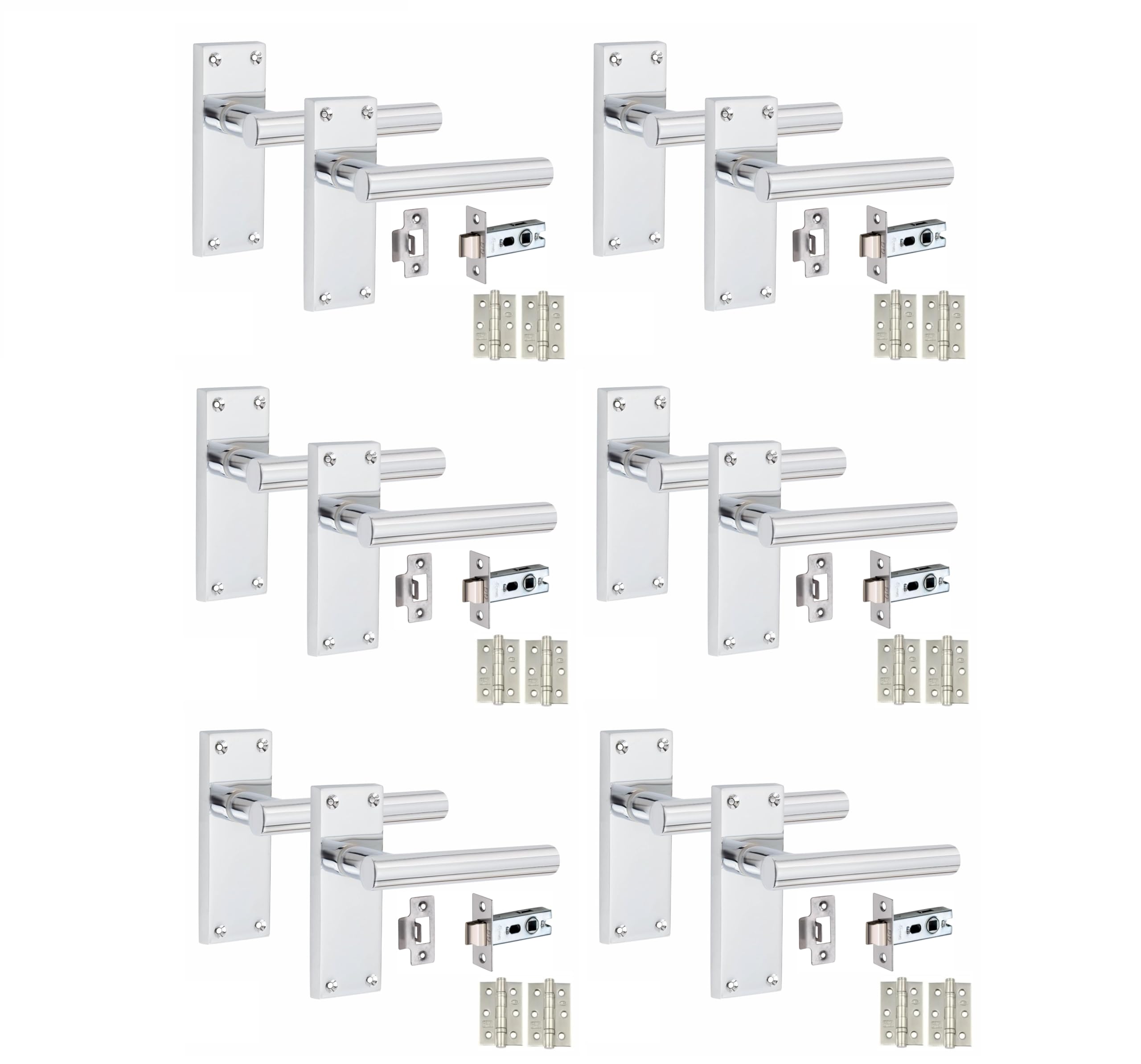 Golden Grace Victorian Straight T-Bar Door Handles Set - Polished Chrome - 6 Pack