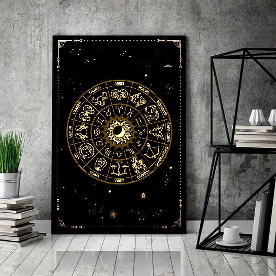 Bioprocess Zodiac Wheel Poster 12 Astrology Zodiac Signs Constellations Chart Astrology Map Astral Ch Poster Wall Decor Poster Metal Sign 8X12 Inches