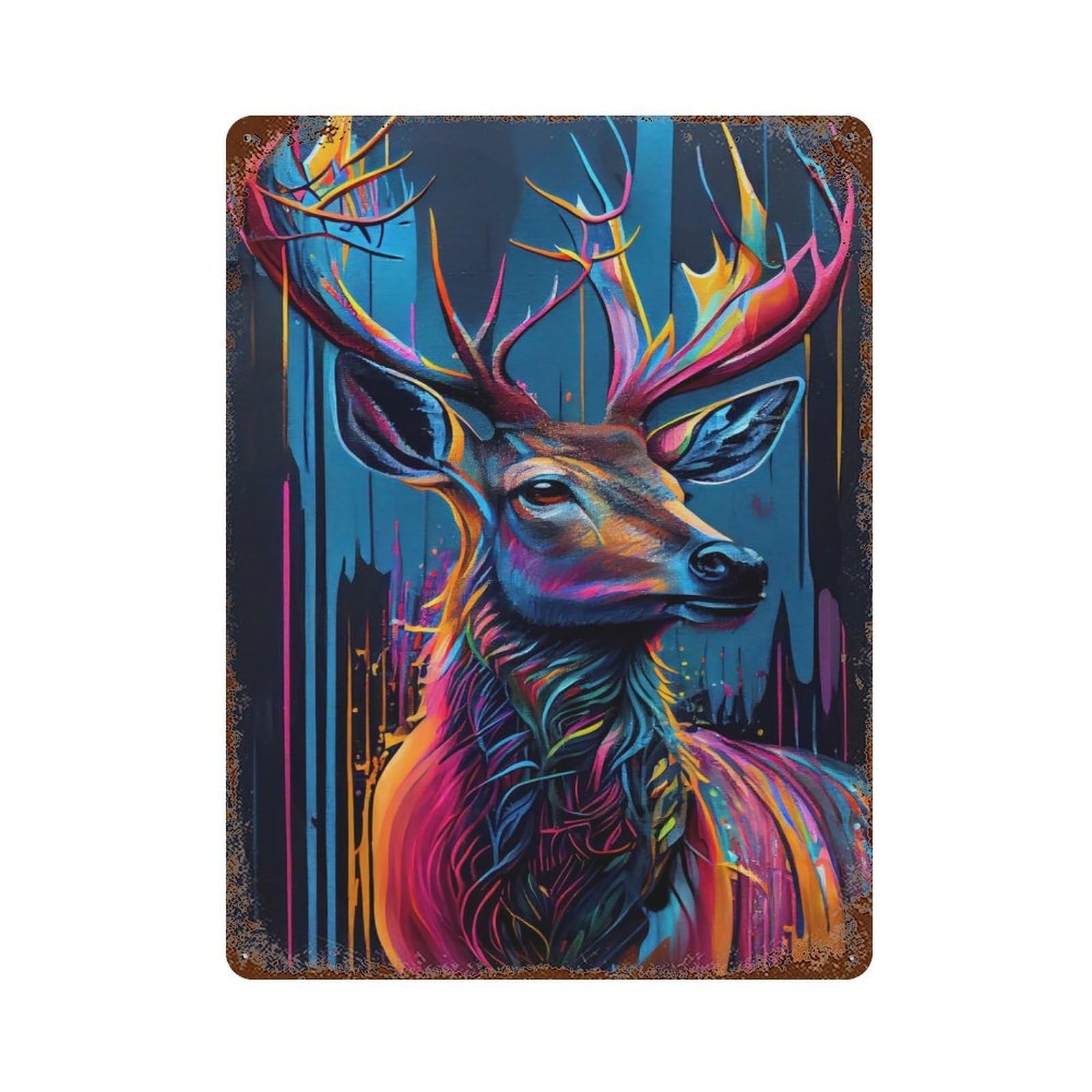 Rust Effect The Majestic Deer Weathered Tin Sign 15.7"x11.8", Classic Wall Plaque for Living Room, Hallway And Home Decor