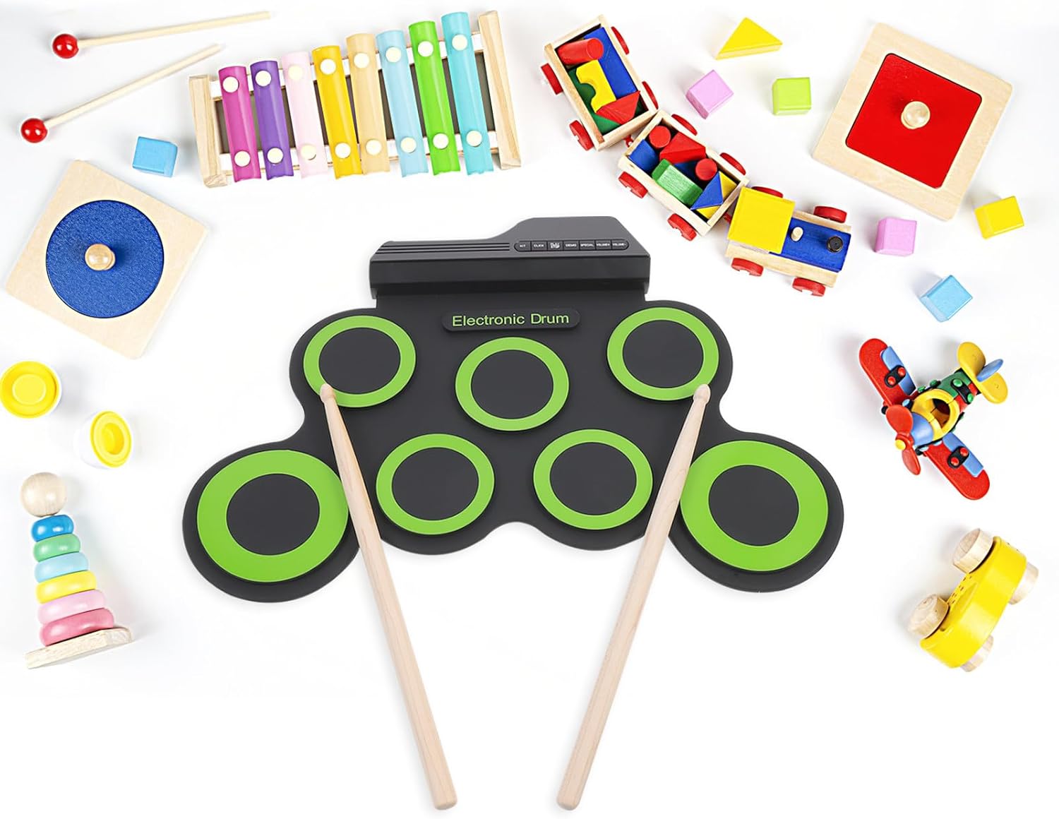 ポータブルUSBシリコンドラムセット 折りたたみ式ハンドロールドラム 自宅 屋外演奏対応 1セット