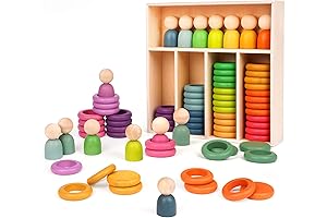 Montessori Educational Wooden Shape Sorter Stacking Ring Toys for Toddlers