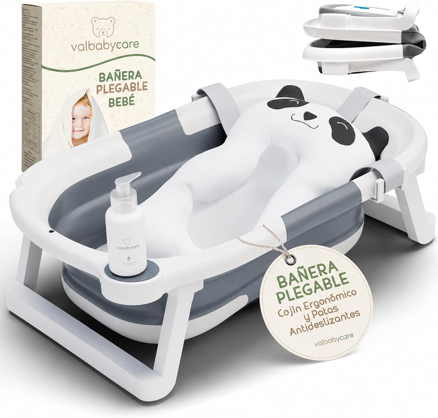 Bañera Plegable Bebe con Cojin Recien Nacido Portatil Valbabycare