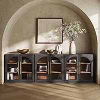 Vista 33 de BELLEZE Aparador Modular Acanalado Buffet con Almacenamiento, Mesa Consola Moderna de Mediados de Siglo con Puertas Arqueadas Simétricas, Elegante
