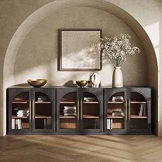 12 Wall Unit Ideas Living Room for Organized Stylish Storage 70 BELLEZE Set of 3 Modular Sideboard with Arched Glass Door, Accent Displa...