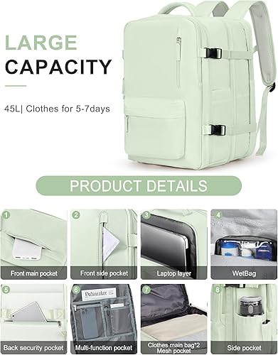 Miniatura 4 de VECAVE Mochila de viaje para laptop, mochila aprobada para vuelos,Mochila deportiva para universidad casual, K-verde menta-2, Mochila para laptop
