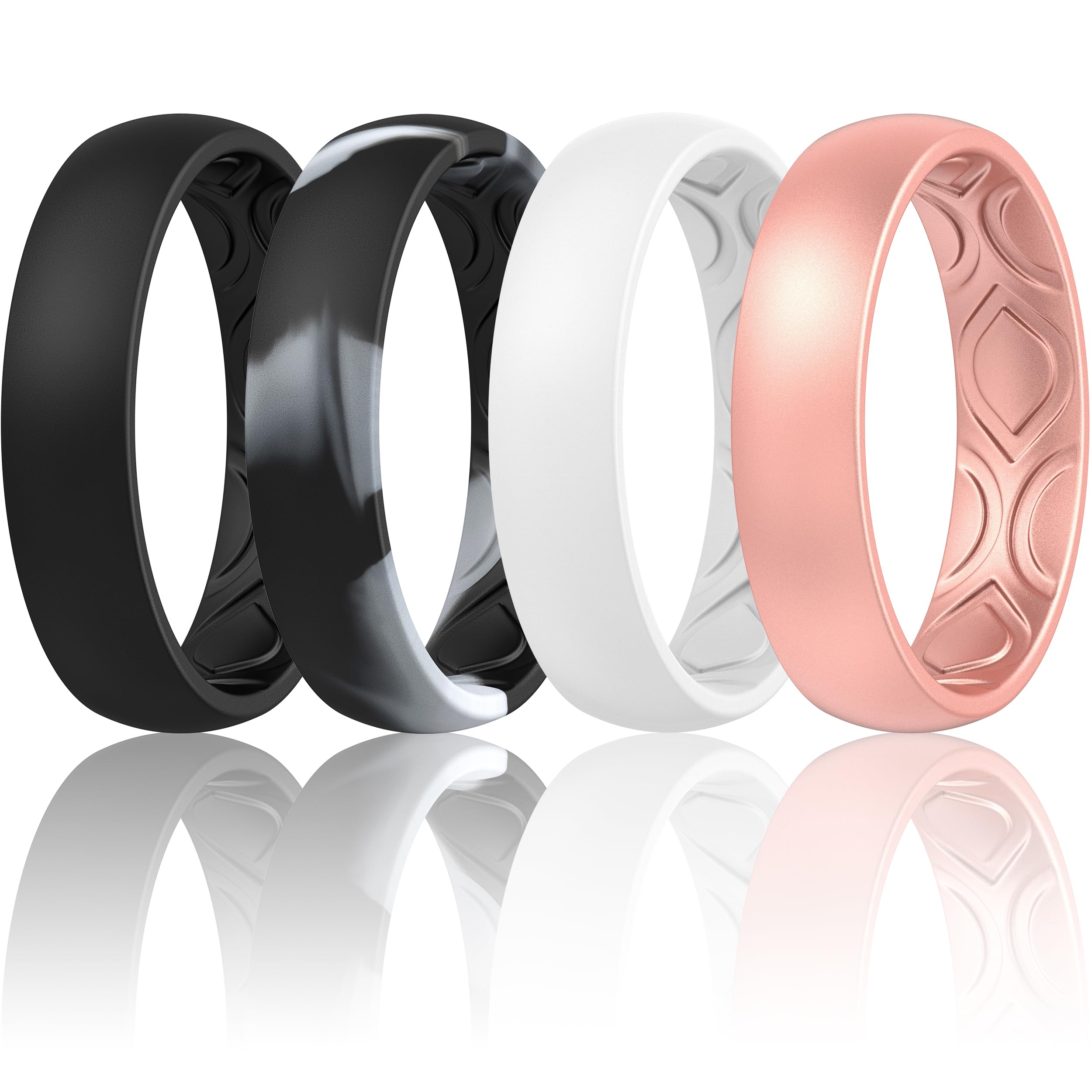 ThunderFit Women Breathable Air Grooves Silicone Wedding Bands Promise Rings 5.5mm Wide 1.8mm Thick - 1/4/8/12 Variety Multipack