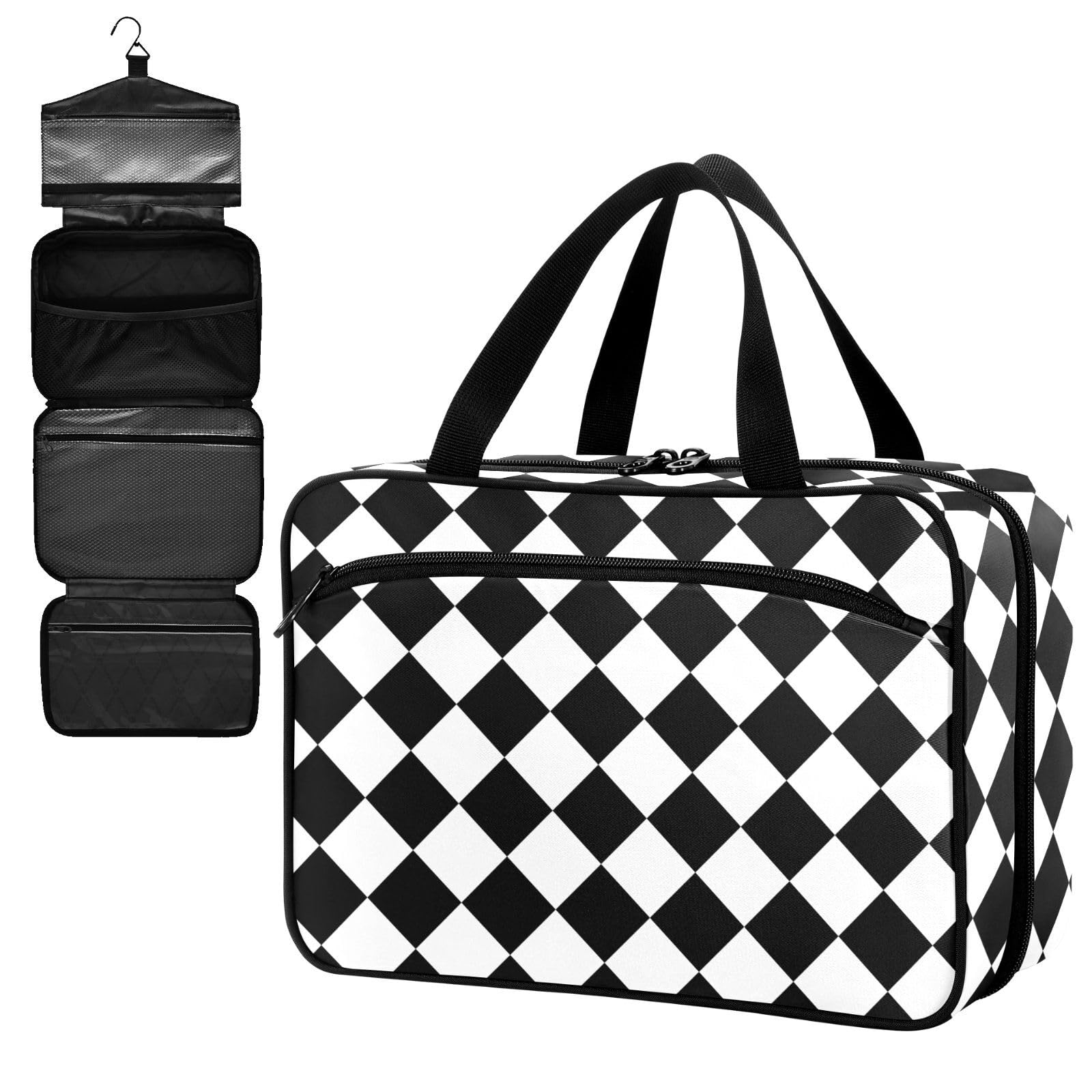 Fustylead Black and White Checkerboard Large Medical Supplies Organizer Bag with Zipper Empty First Aid Bag Trauma Kit for Traveling Hiking Camping