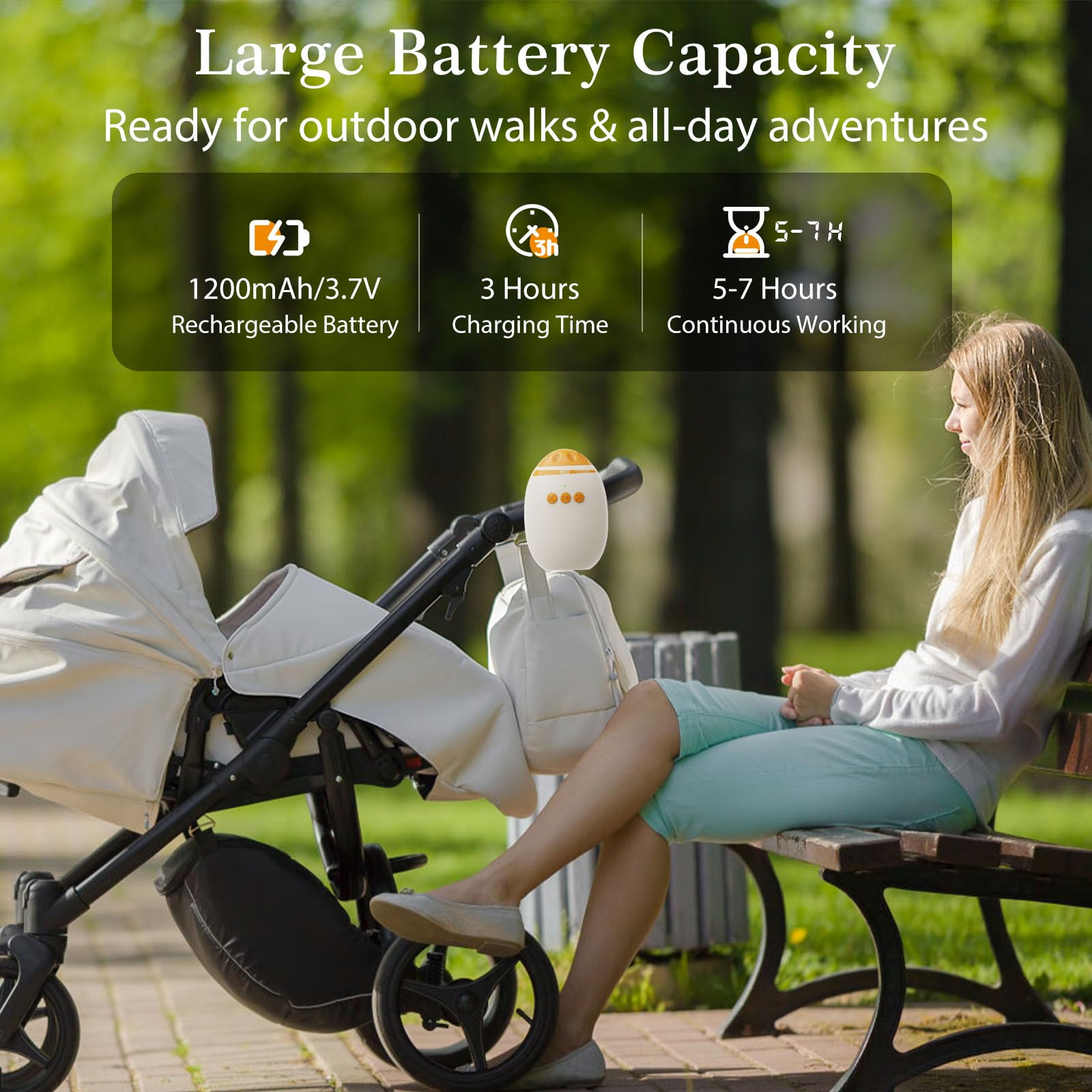 Baby Rocker Recargable - Columpio para Cochecito de Bebé Automático, Ayuda para Dormir para Bebés Máquina de Sonido Blanco con 11 Sonidos y Temporizador de 45 Minutos, Universal para Cochecitos