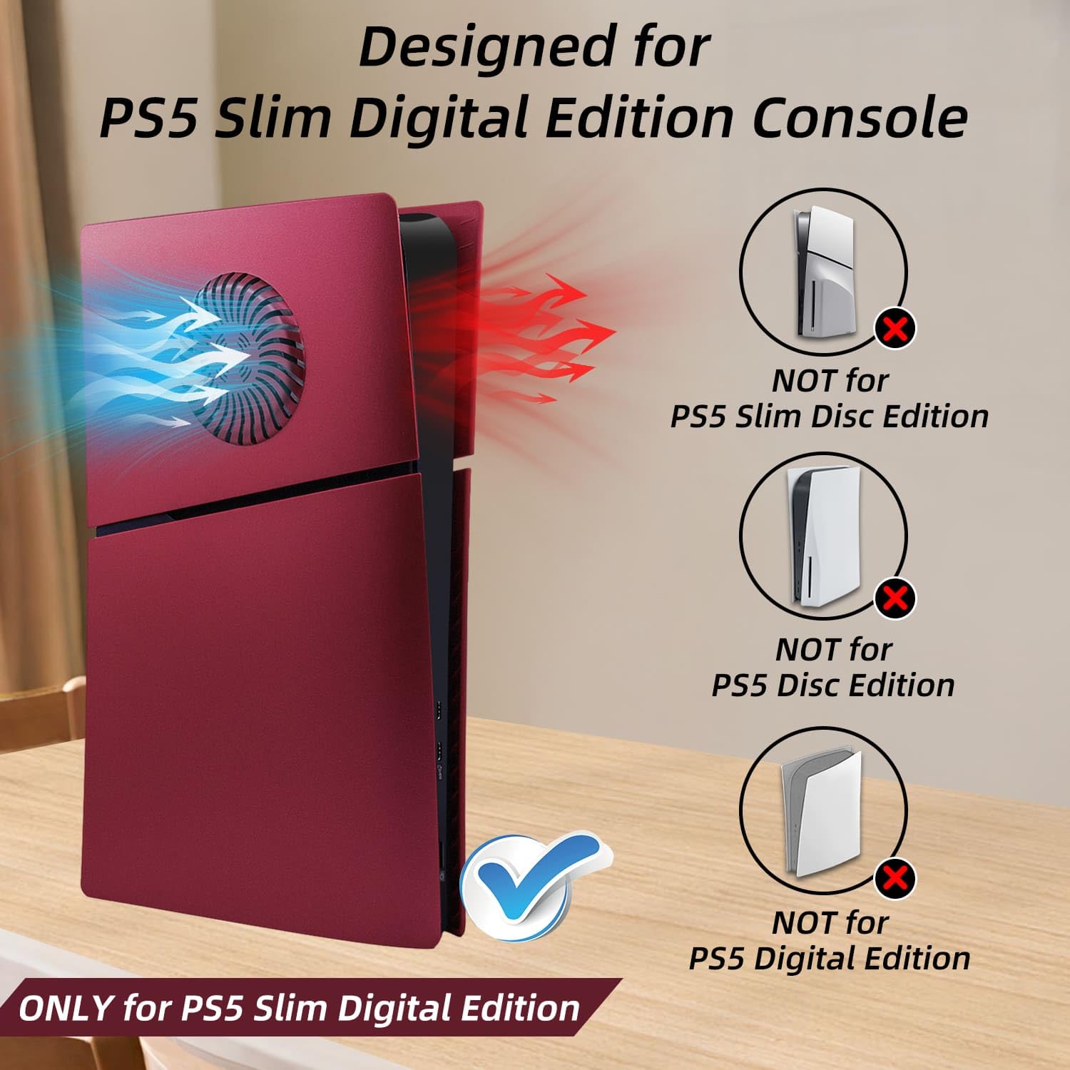 Mcbazel PS5 Slim Faceplate Piastra di Ricambio Placche per Pannello Laterale Rigido Copertura Protettiva di Accessori con Ventilazione per PlayStation 5 Slim Digital Edition(Not for PS5/PS5 Pro)