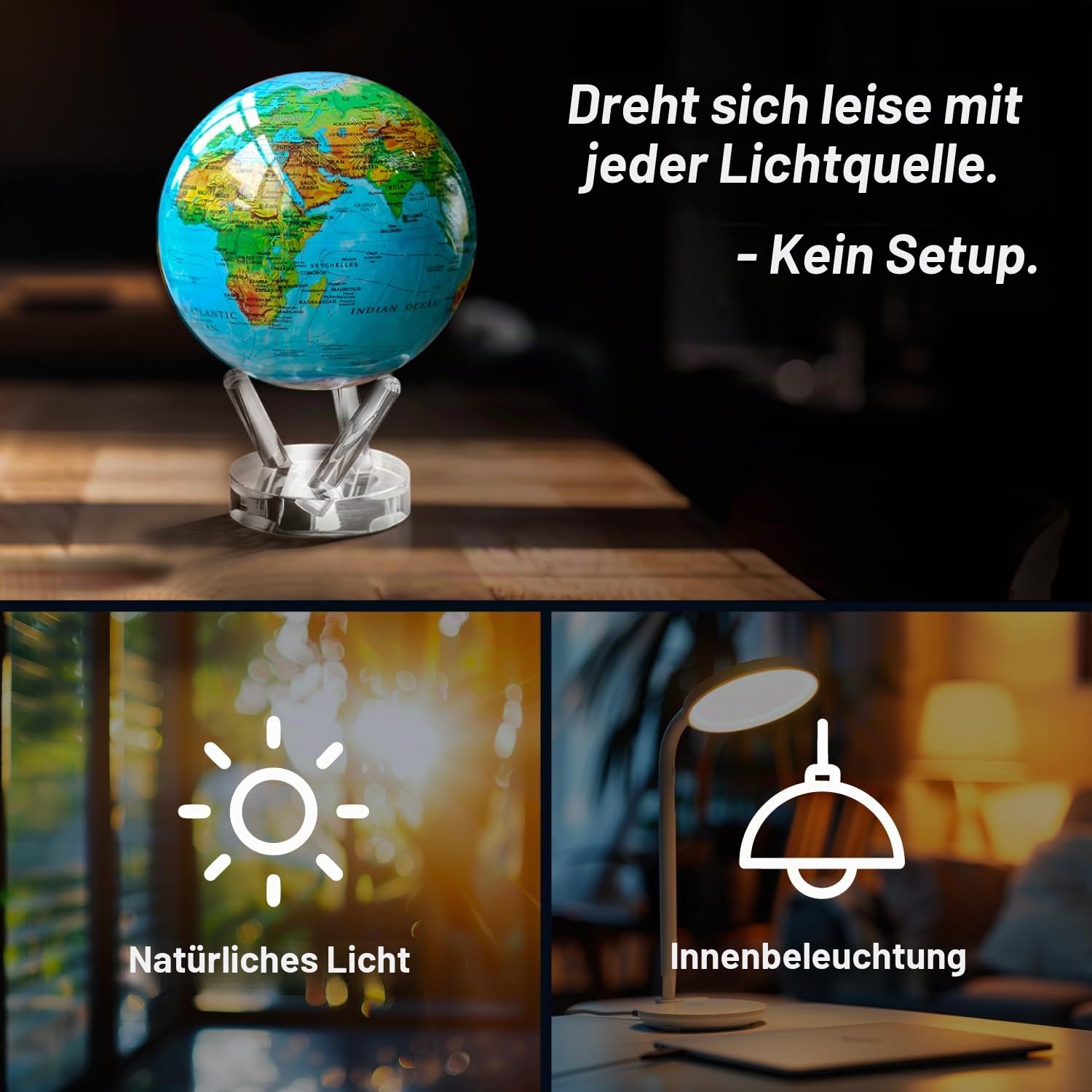 MOVA Globus Ozeanblau Relief Signatur (6") – Solar Globus | Rotierende Weltkugel mit Höhenrelief | Ohne Batterien | Globus Deko und Lern Globus für Büro und Zuhause | 15 CM