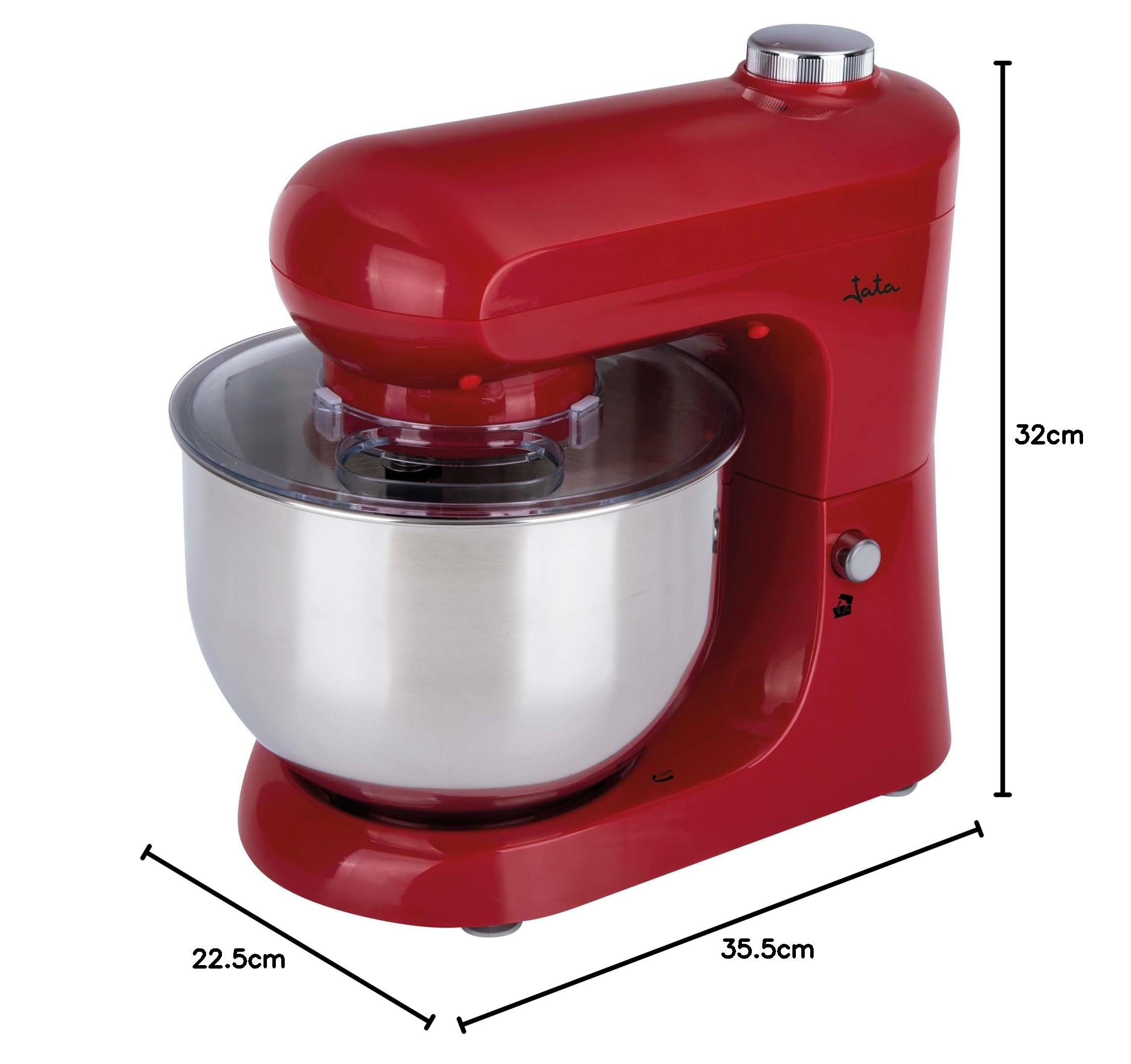 Jata JEMA1502 Batidora Amasadora Mezcladora con Bol de Acero Inoxidable de 5 L, 1200 W, 6 velocidades + PULSE, Base Giratoria, Tapa antisalpicaduras, Incluye accesorios