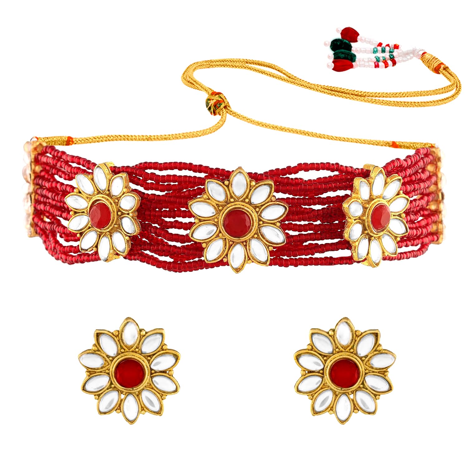 Peora Gold Plated Kundan Pearl Floral Choker Necklace with Earrings Traditional Jewellery Set for Women (B08YJPCGMR) Amazon Price History, Amazon Price Tracker