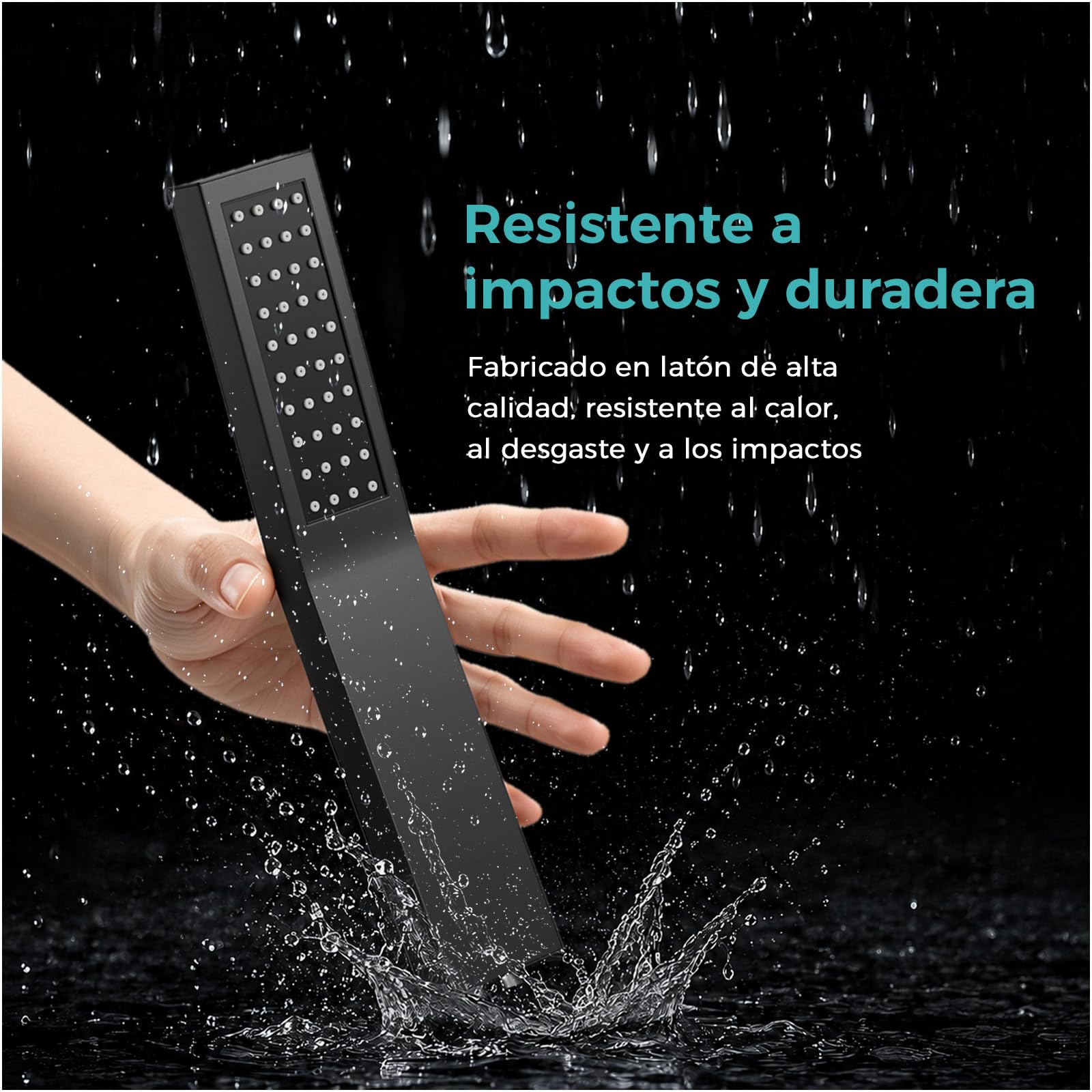 Alcachofa de Ducha Negro con Boquillas Antical, Alcachofa de Ducha de Latón de Alta Presion, Cuadrado Cabezal de Ducha de Mano con Manguera 1.5 m y Soporte, Universal G1/2