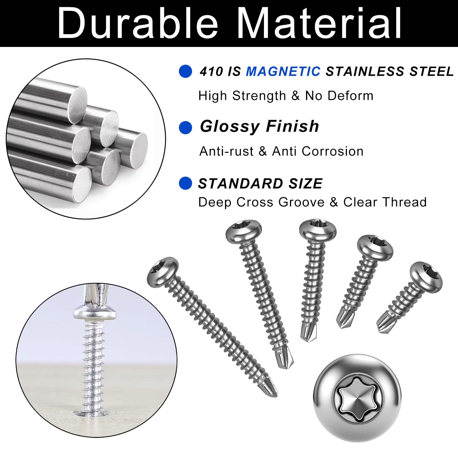 FandWay 100 Pcs Torx Self Tapping Screws Metal,M4.2x32mm Torx Self Drilling Screws,Pan Head Sheet Metal Tek Screw 410 Stainless Steel Black Coating With 1 T20 Bits For Metalwork Roofing Windows - Image 3