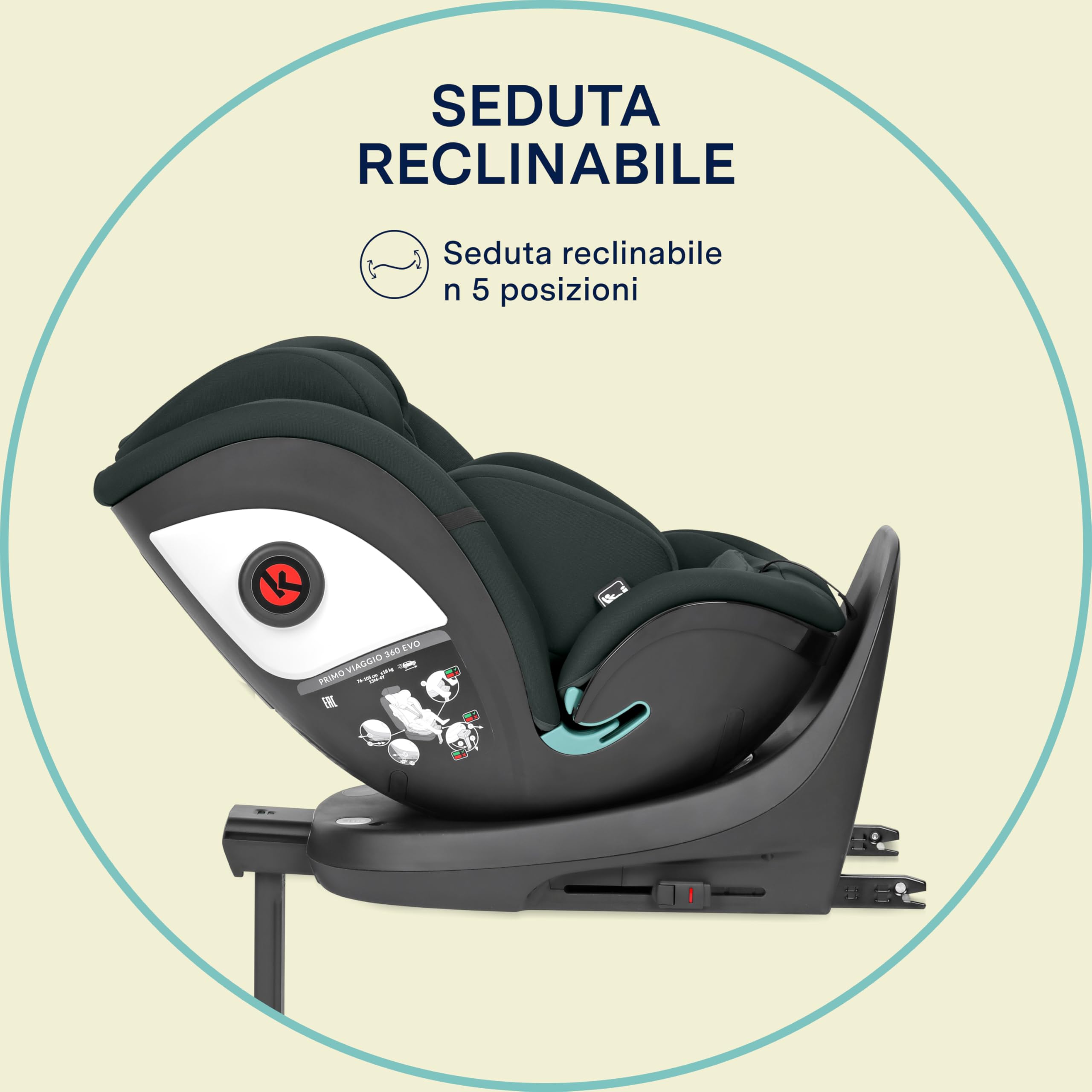 PEG Primo Viaggio 360 EVO Seggiolino Auto Evolutivo All-In-One con ISOFIX, Girevole, Reclinabile, per Bambini dalla nascita a 150 cm (0-12 anni), 0-36 kg, Metal