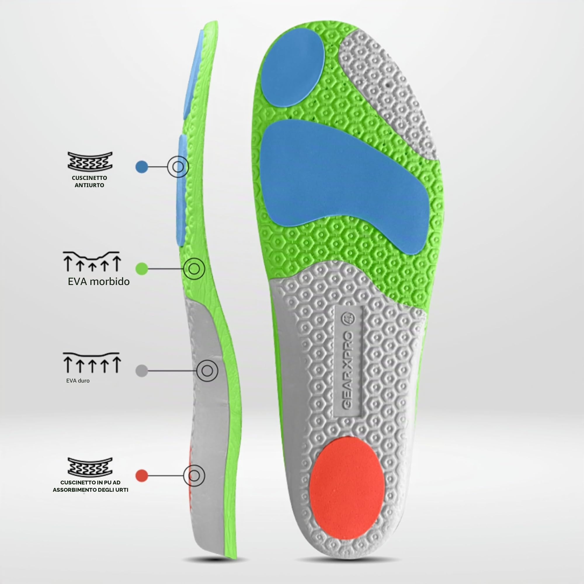 GEARXPro - Solette Sportive per Scarpe da Calcio - Ammortizzazione EVA - Massimo Comfort - Protezione Urti - Riducono il Rischio di Infortuni - Traspiranti - Unisex, Adulto (44, 1, unità)
