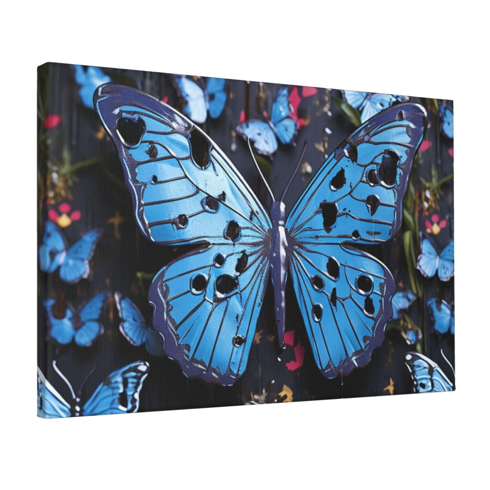 Fodpand Blue Butterfly Unframed Canvas Wall Art,Modern Posters Print Wall Decor Canvas Oil Painting For Bedroom Living Room Bathroom Wall Hanging Artwork Ready To Hang 12"X18"