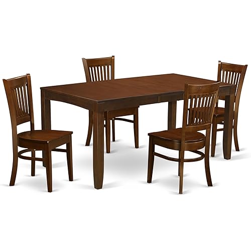East West Furniture LYVA5-ESP-W 5 Piece Dining Room Furniture Set Includes a Rectangle Wooden Table with Butterfly Leaf and 4 Kitchen Dining Chairs, 36x66 Inch, Espresso