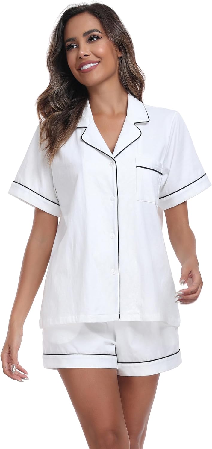 ANLIQI Womens Pajama Sets 100% Cotton Pajamas for Women Soft Short Sleeve Pj Sets Button Down Sleepwear Summer Pjs S-XXL - Image 3