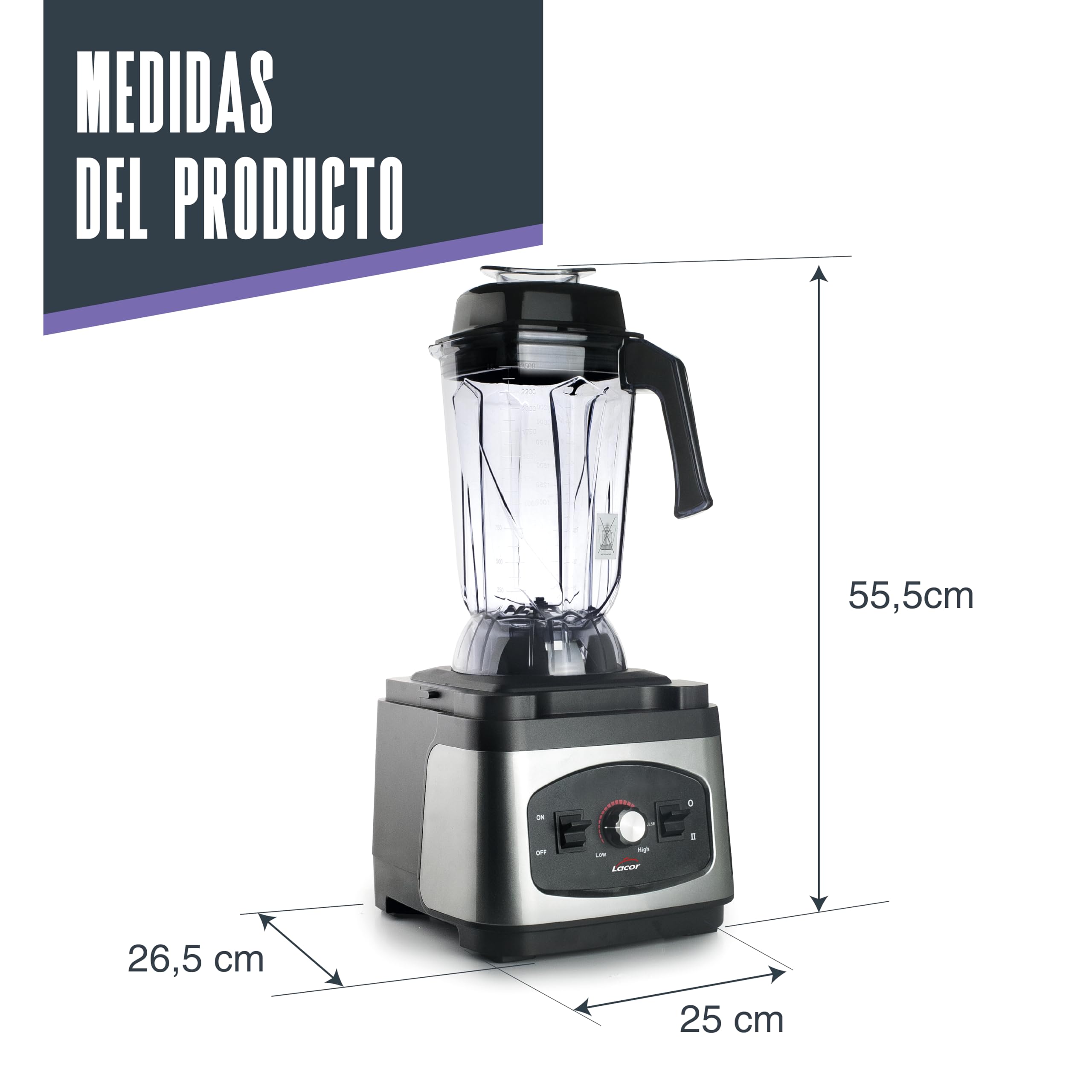LACOR - 69595 - Batidora Profesional Mixplorer de Alto Rendimiento, 1680W, 2,5 L, Tritán BPA Free, 23.000 rpm, 6 Cuchillas de Acero Inoxidable, Trituradora de Hielo, Frutas Congeladas y Frutos Secos