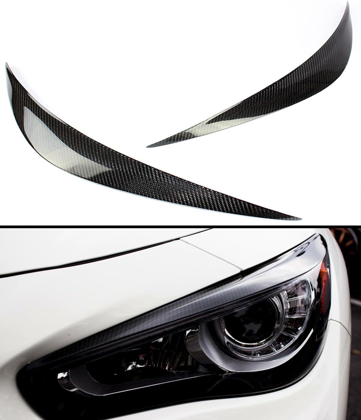 JDM Black Real Carbon Fiber Left + Right Headlight Eyelids