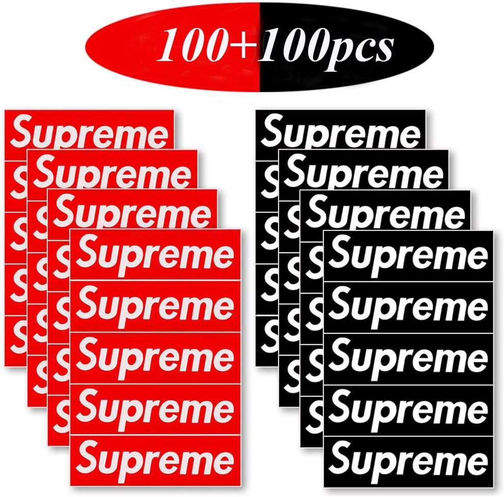 Phoetya 200 Pcs Supreme Sticker Waterproof Decorative Sticker Decal for Laptops, Skateboards,Luggage, Cars,Bikes, Motorcycle, Helmet,Snowboard, 3.5 x 1.2inch (RED+Black)